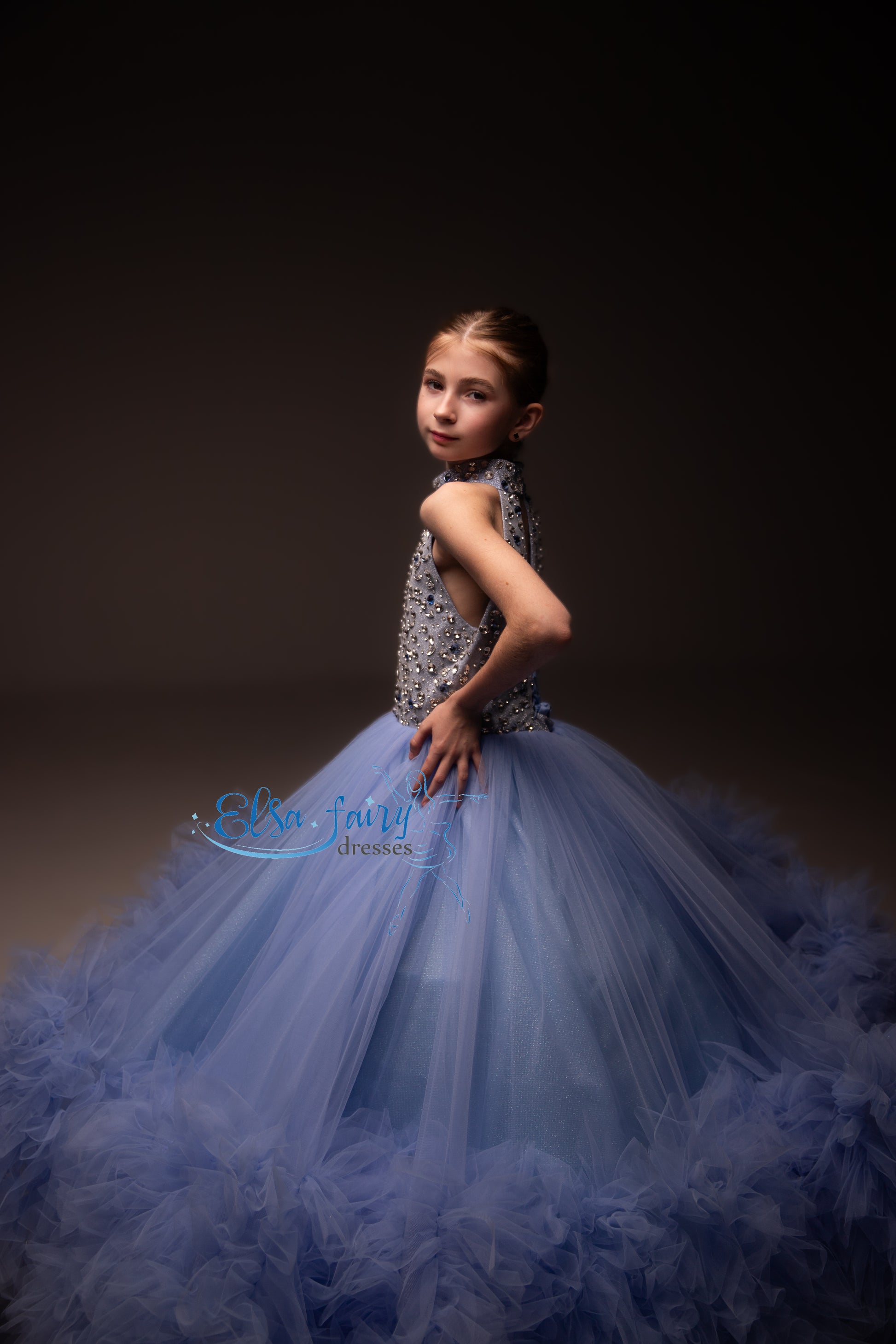 Blue pageant girl dress with beaded bodice, flower girl dress, long fo ElsaFAIRYdressesSHOP Blue pageant girl dress with beaded bodice, flower girl dress, long fo ElsaFAIRYdressesSHOP
