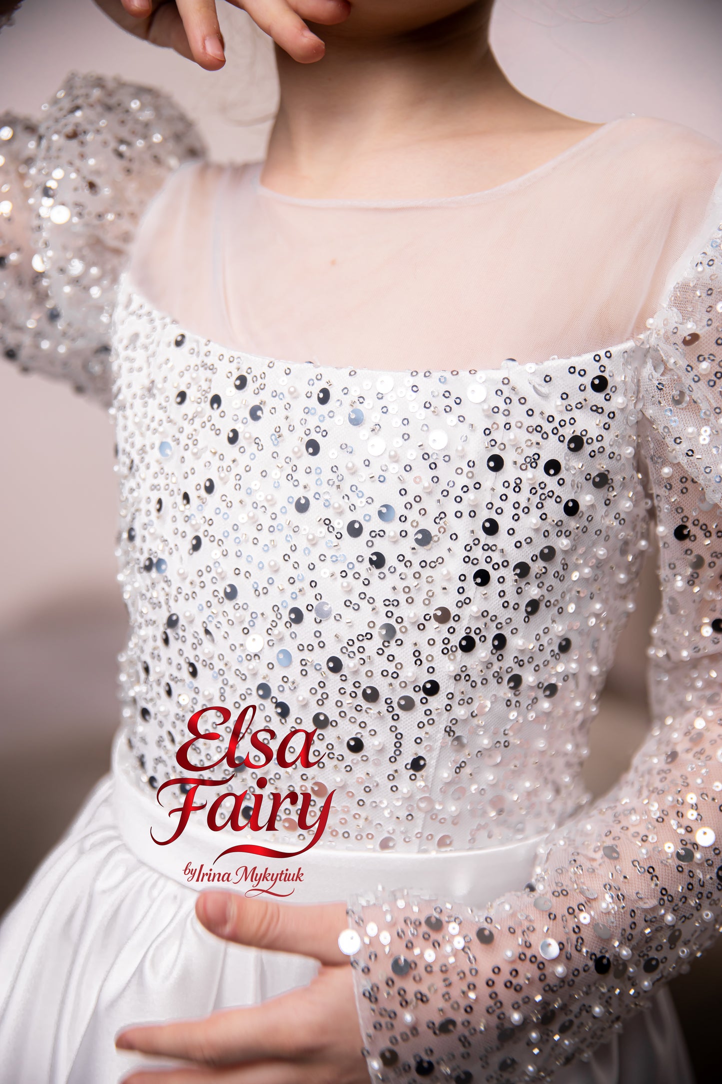 White First Communion Dress: Handmade Baptism Gown with tulle skirt and beaded sleeves
