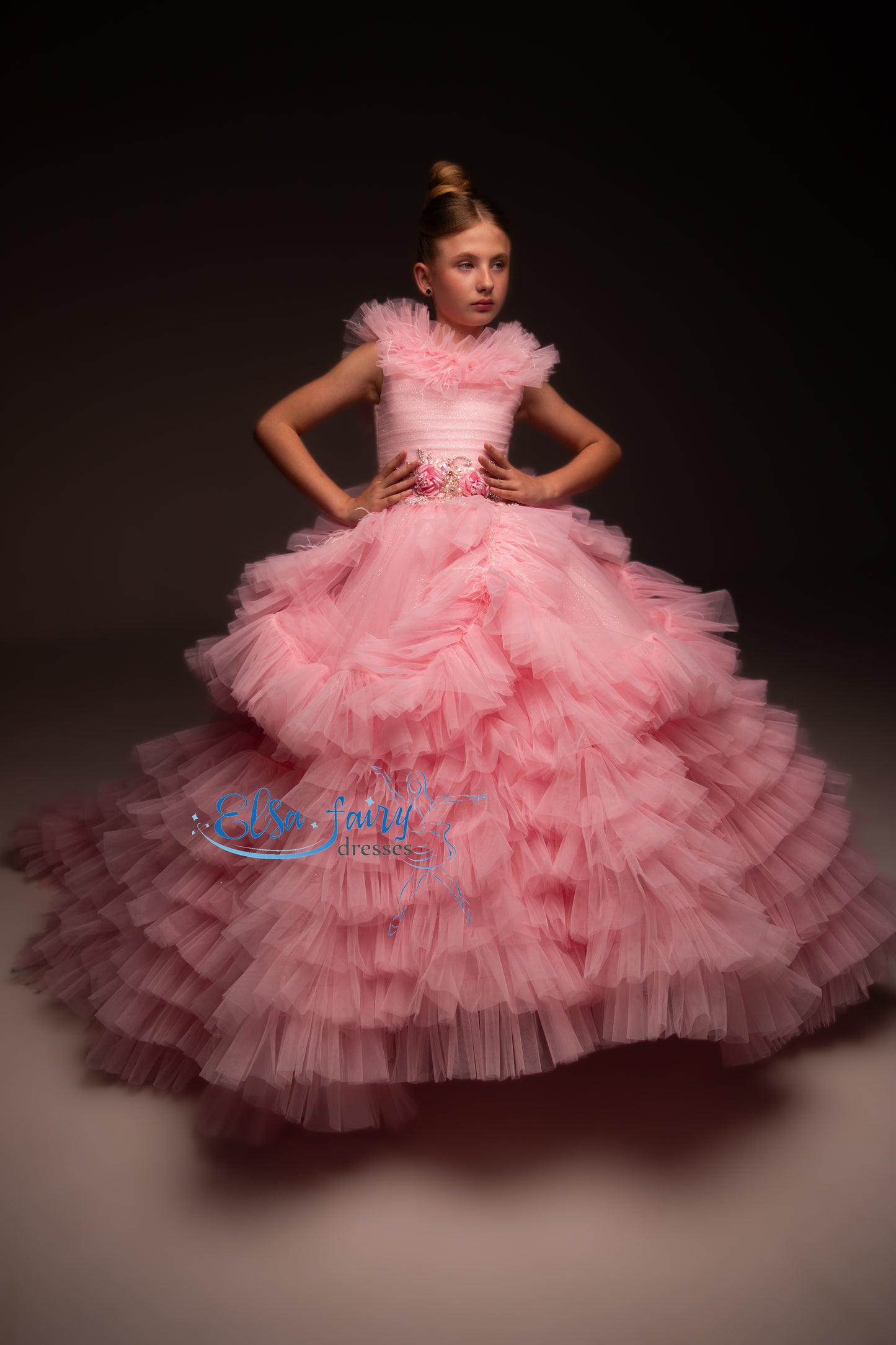 Pink Gala evening gown, Pageant ball gown, Birthday Girl Dress, Flower Girl Dress, Wedding guest Dress, Girl Birthday Dress, junior bridesmaid gown