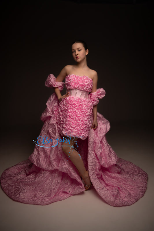 Pink organza couture special occasion dress, Pageant ball gown, Birthday Girl Dress, Flower Girl Dress, Wedding guest Dress, junior bridesmaid gown