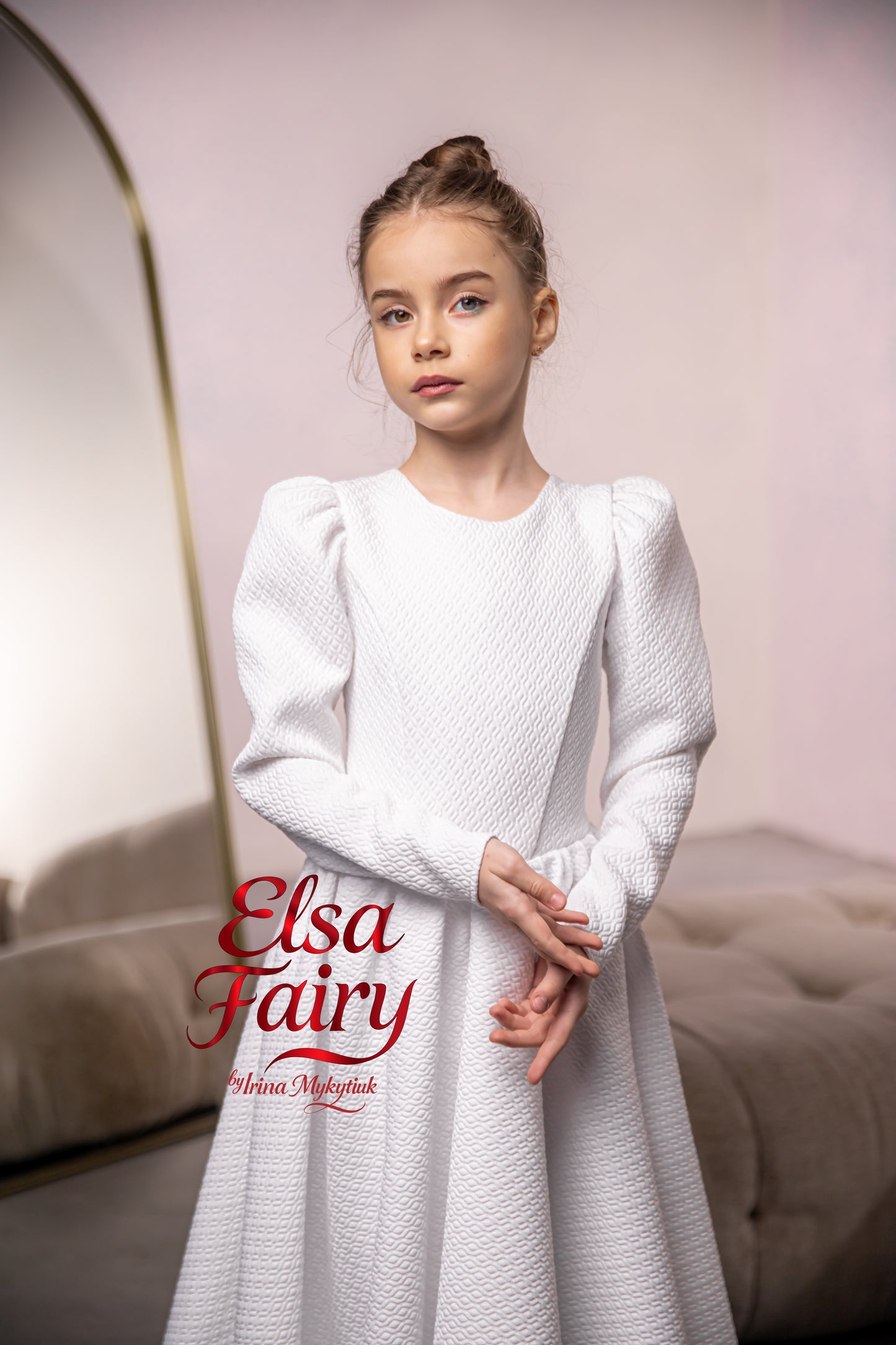 White First Communion Dress: Handmade Baptism Gown with tulle skirt and beaded sleeves