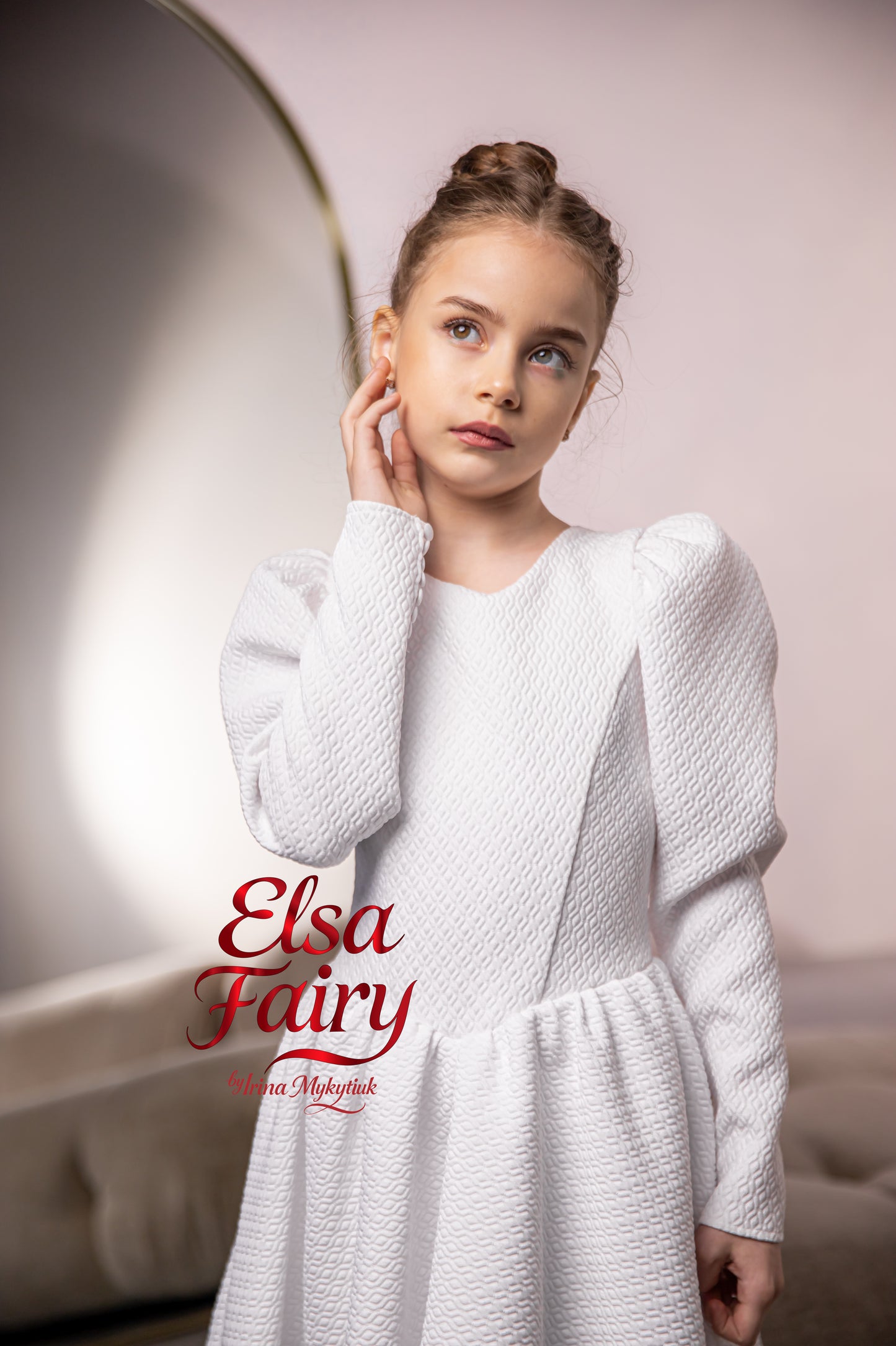 White First Communion Dress: Handmade Baptism Gown with tulle skirt and beaded sleeves