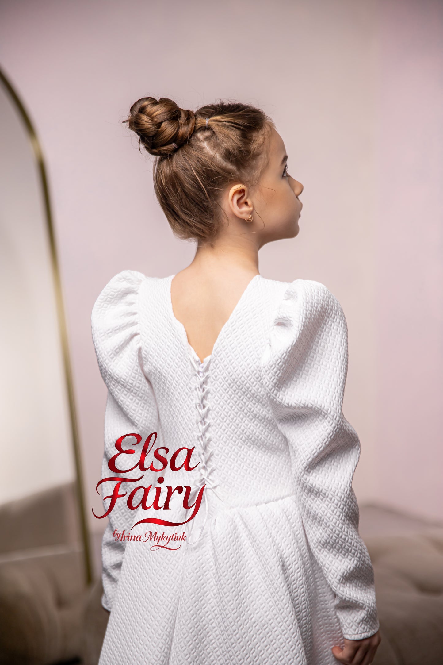 White First Communion Dress: Handmade Baptism Gown with tulle skirt and beaded sleeves