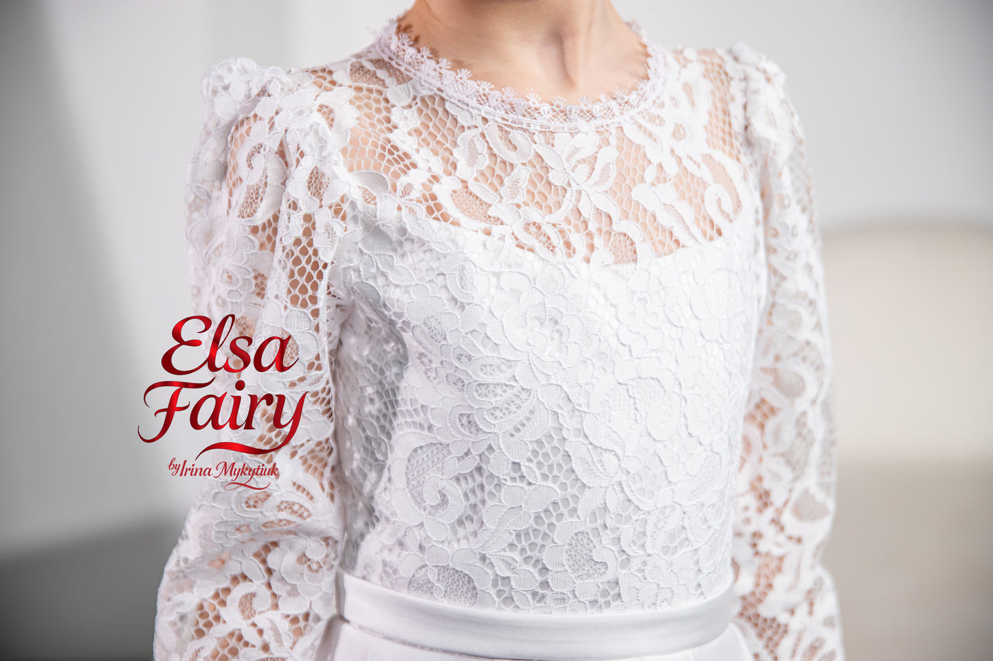 White First Communion Dress: Handmade Baptism Gown with satin skirt and laced bodice