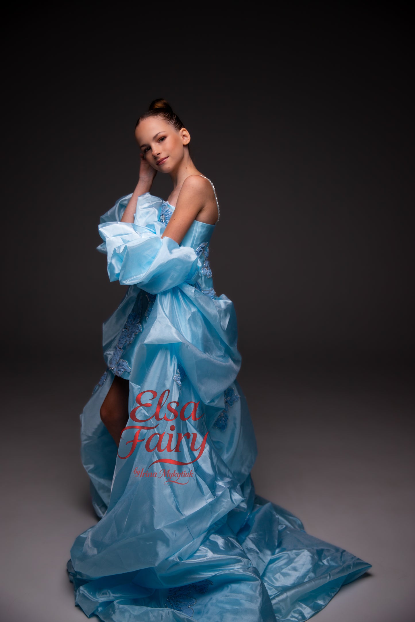 Blue organza cocktail dress with cape, Pageant interview gown, Birthday Girl Dress, Flower Girl Dress, Wedding guest Dress