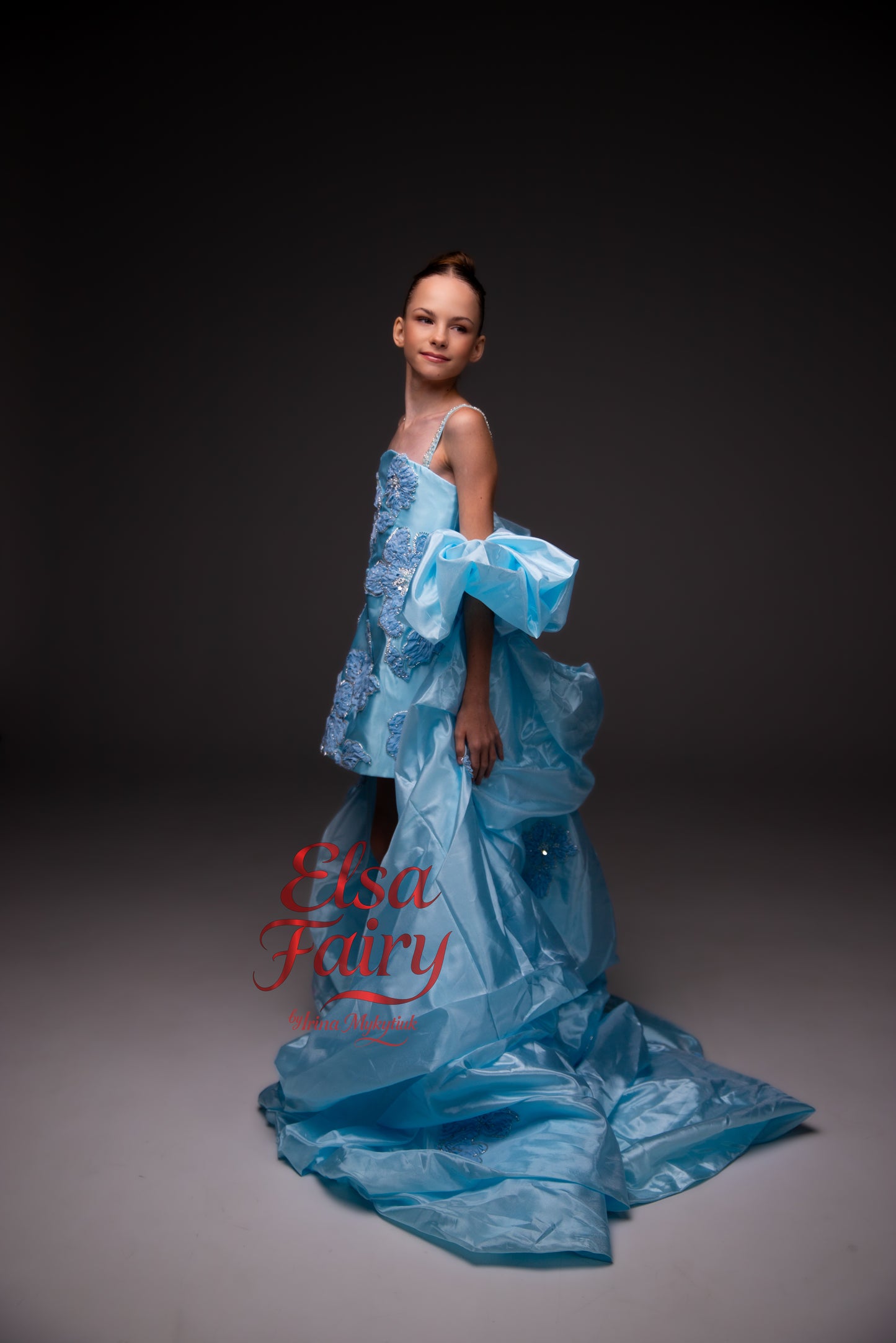 Blue organza cocktail dress with cape, Pageant interview gown, Birthday Girl Dress, Flower Girl Dress, Wedding guest Dress