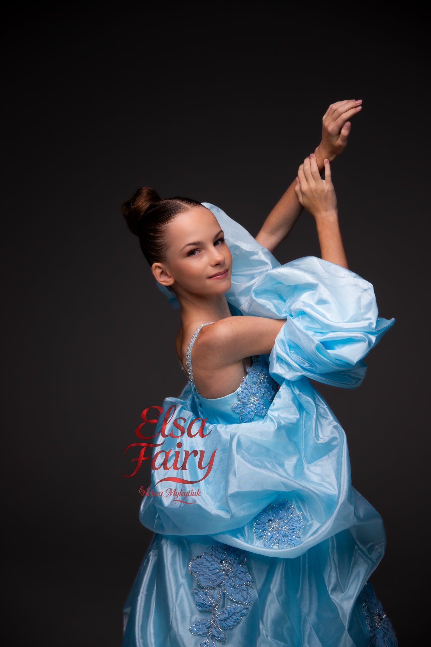 Blue organza cocktail dress with cape, Pageant interview gown, Birthday Girl Dress, Flower Girl Dress, Wedding guest Dress