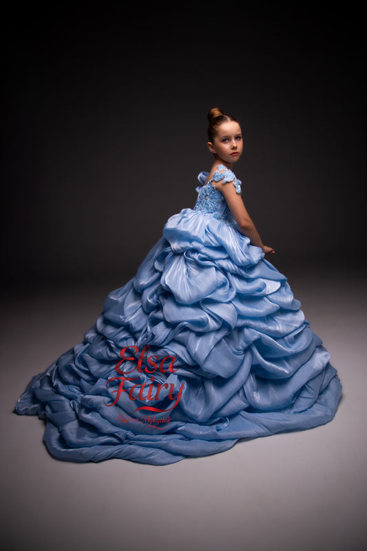 Blue couture special occasion dress, Pageant ball gown, Birthday Girl Dress, Flower Girl Dress (Copy)