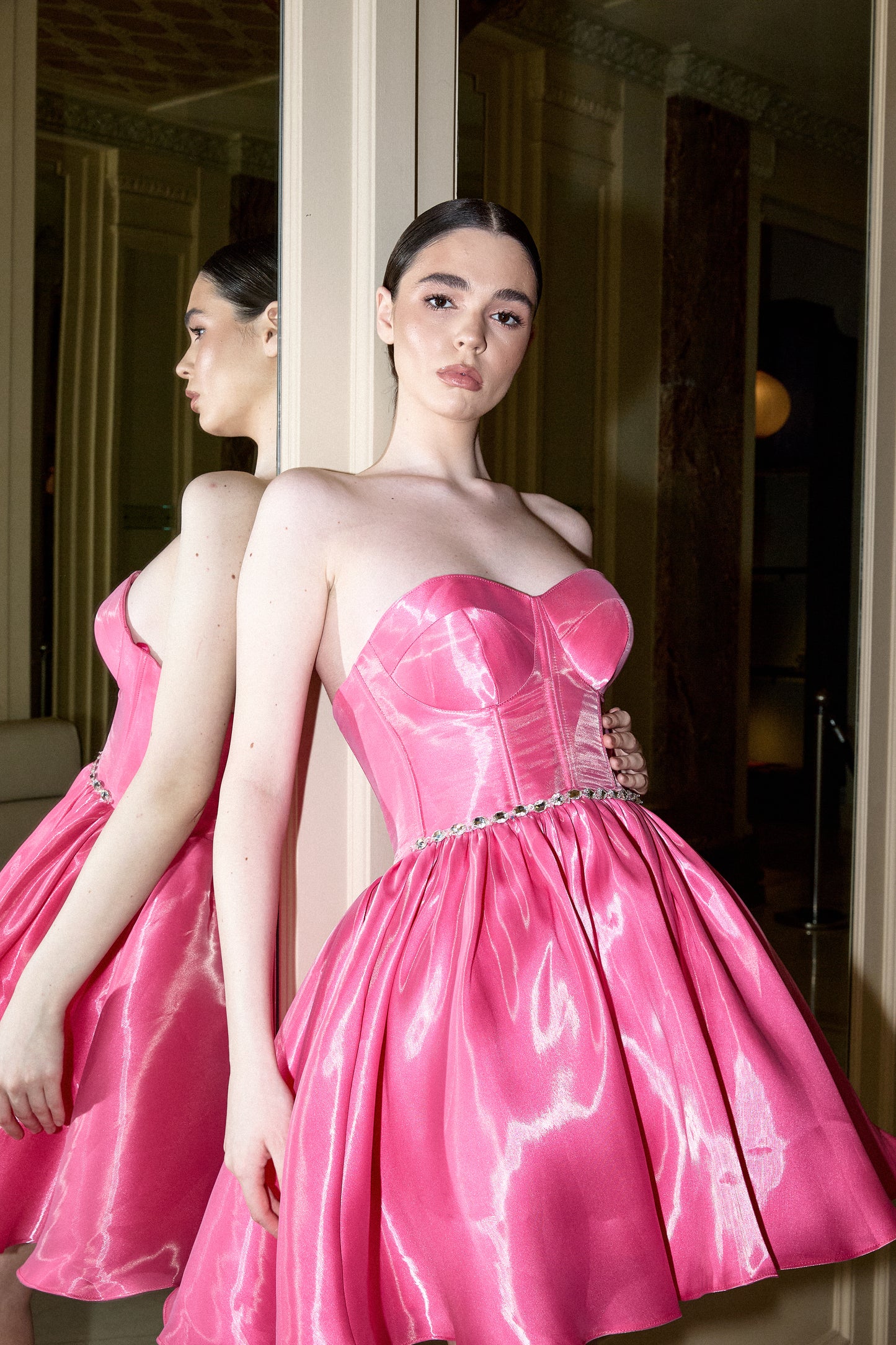 Hot Pink Party Dress with Bubble Skirt, Formal Mini Dress for Birthday, Prom and Events