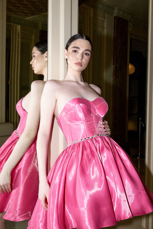 Hot Pink Party Dress with Bubble Skirt, Formal Mini Dress for Birthday, Prom and Events