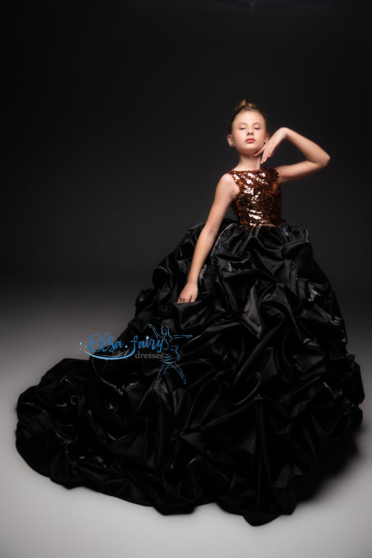Black couture special occasion dress, Pageant ball gown, Birthday Girl Dress, Flower Girl Dress