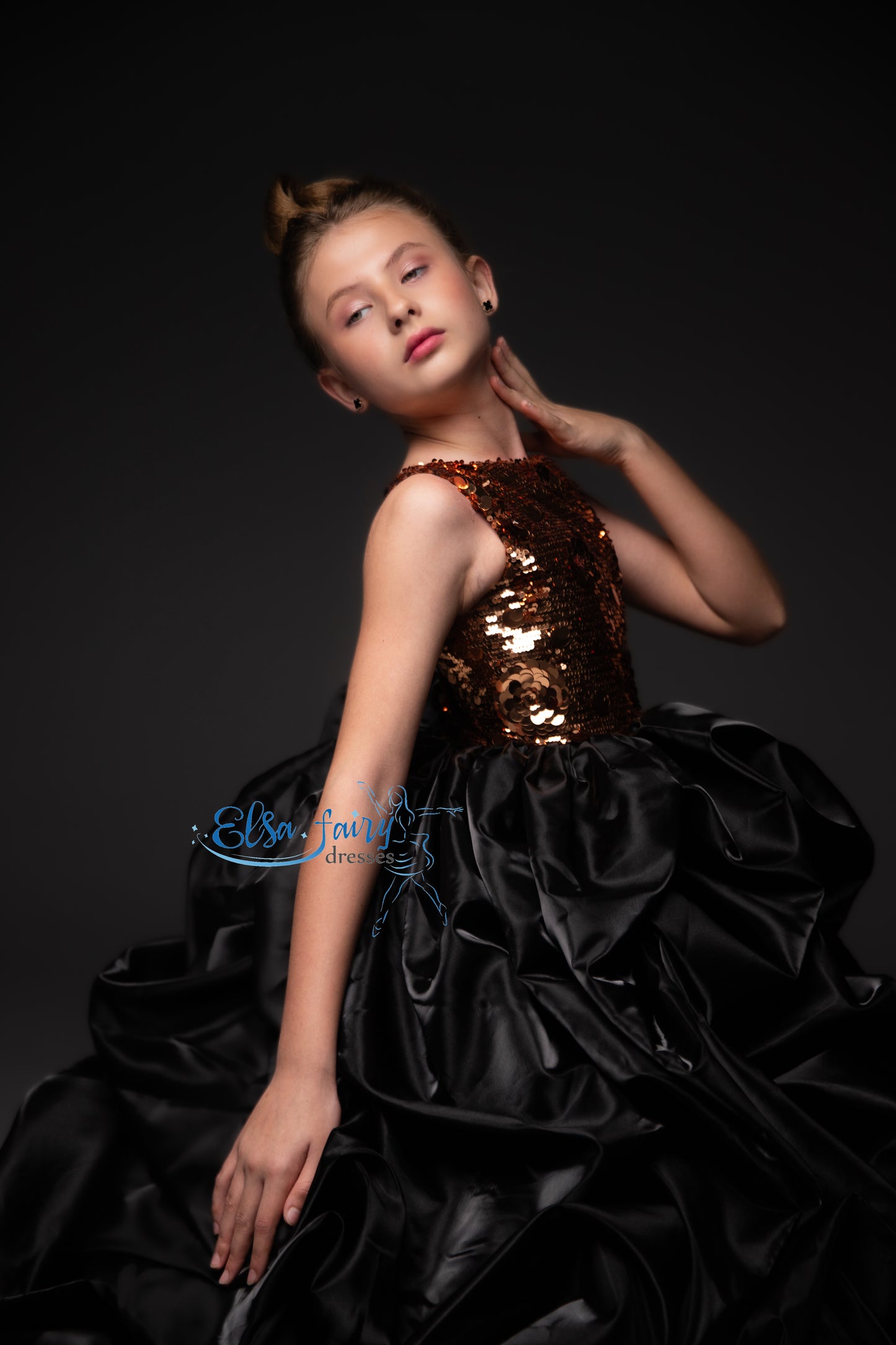 Black couture special occasion dress, Pageant ball gown, Birthday Girl Dress, Flower Girl Dress