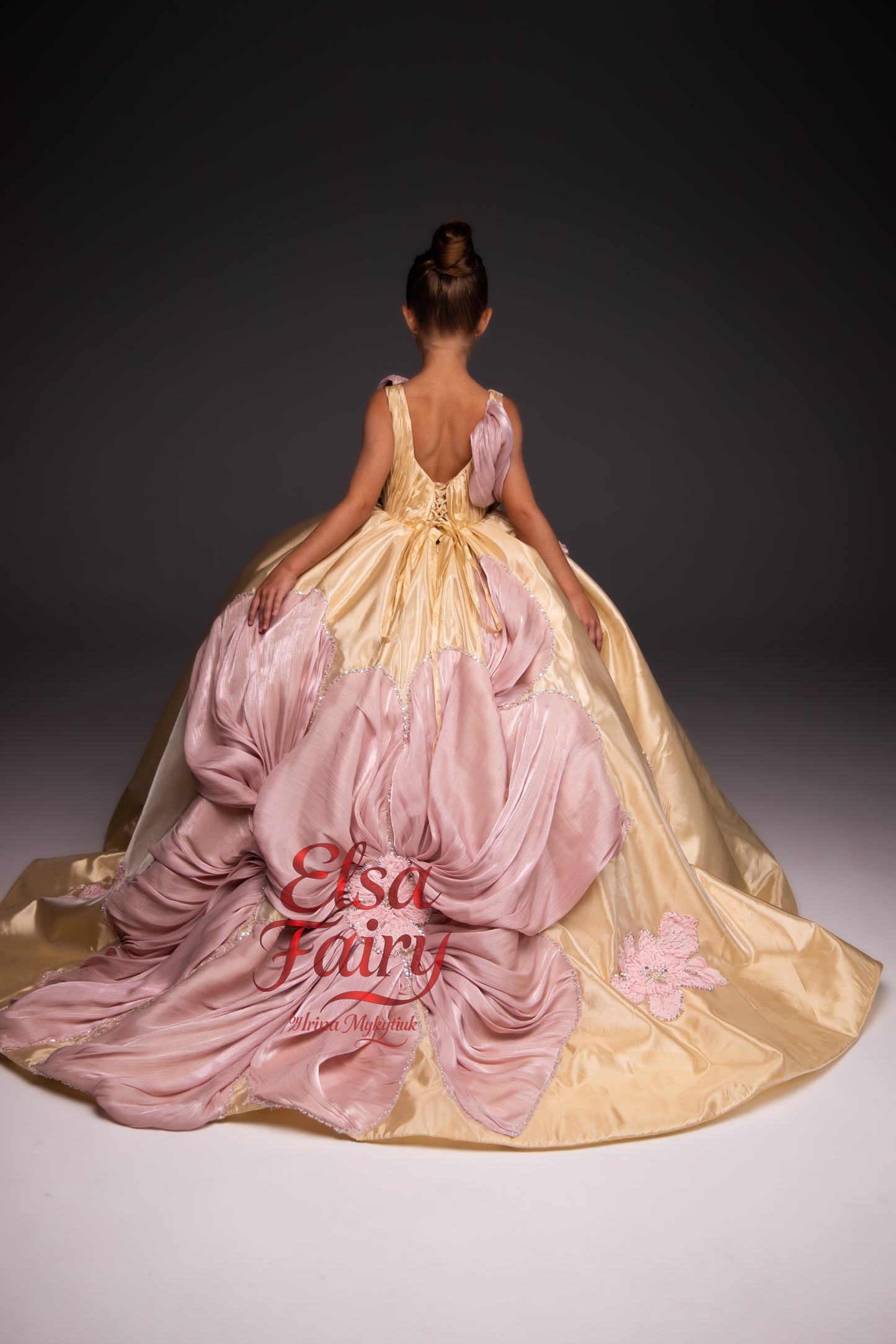 Gold Exclusive Gala evening gown, Pageant ball gown, Girl Birthday Dress