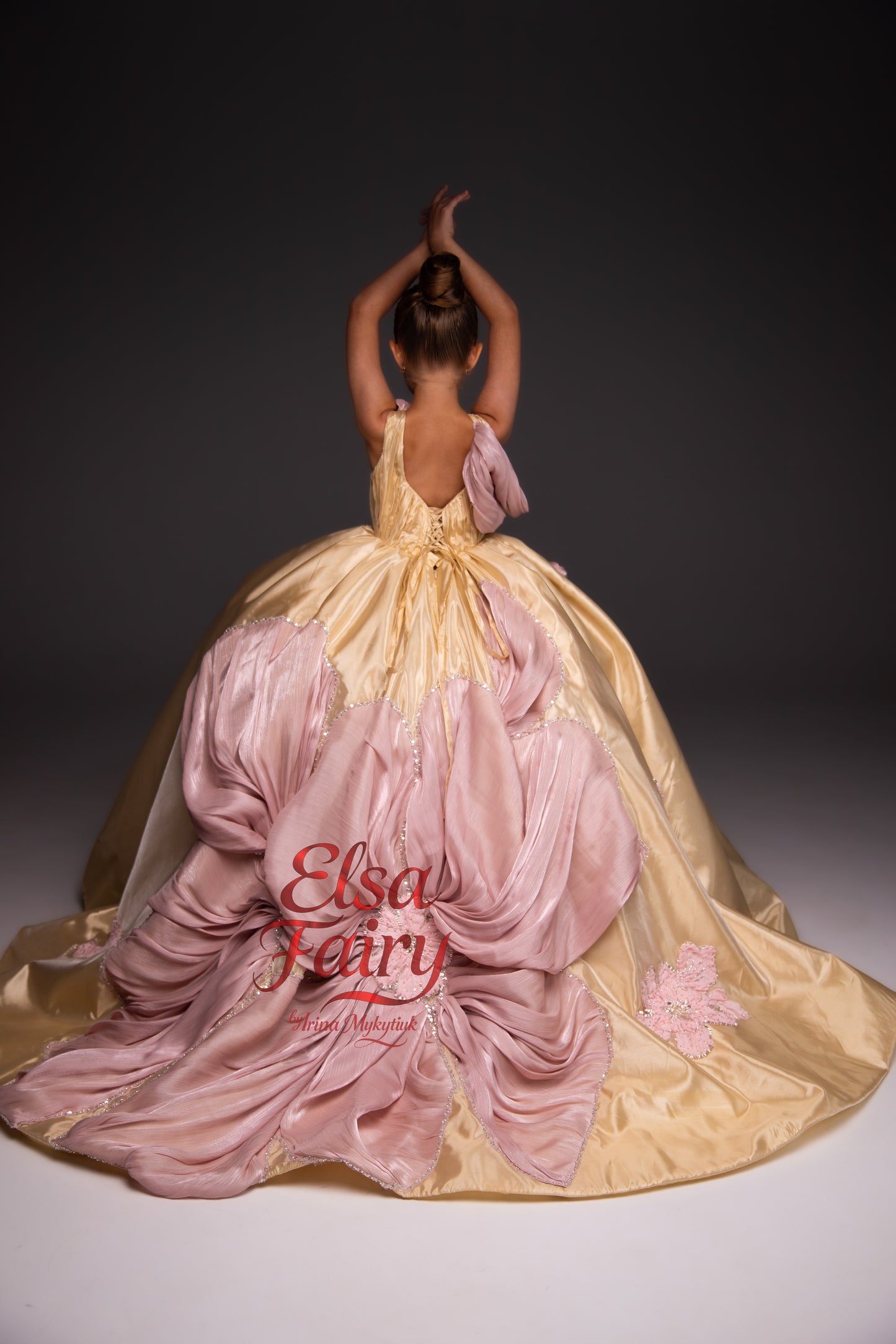 Gold Exclusive Gala evening gown, Pageant ball gown, Girl Birthday Dress