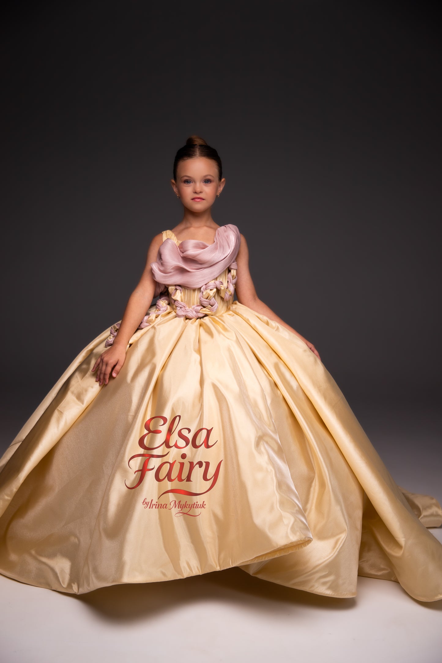 Gold Exclusive Gala evening gown, Pageant ball gown, Girl Birthday Dress