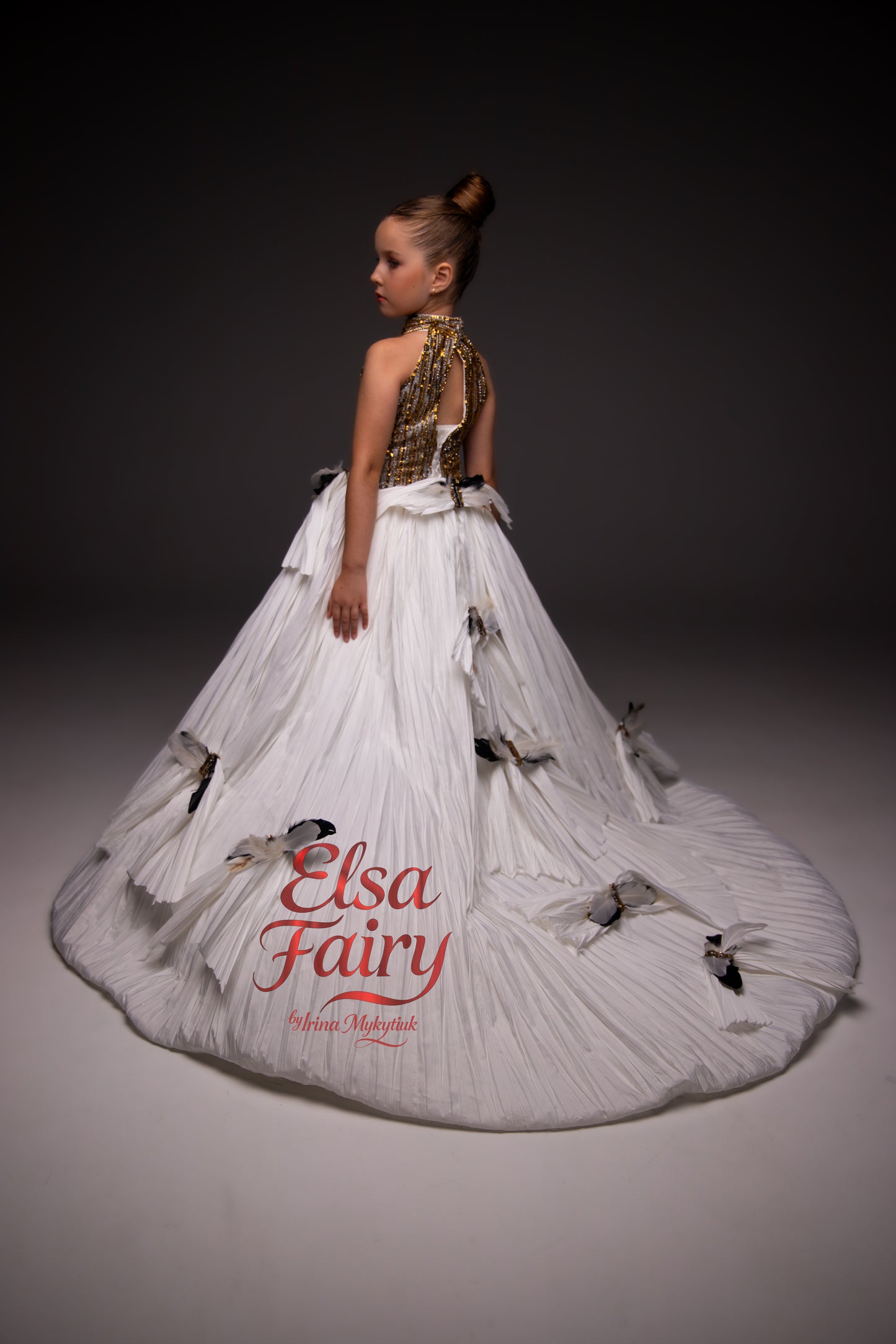 White Gold Exclusive Ball Gown: Handmade Formal Dress with Detachable Sleeves