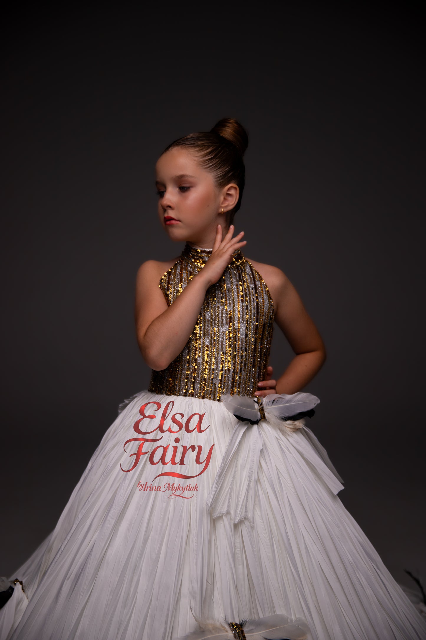 White Gold Exclusive Ball Gown: Handmade Formal Dress with Detachable Sleeves