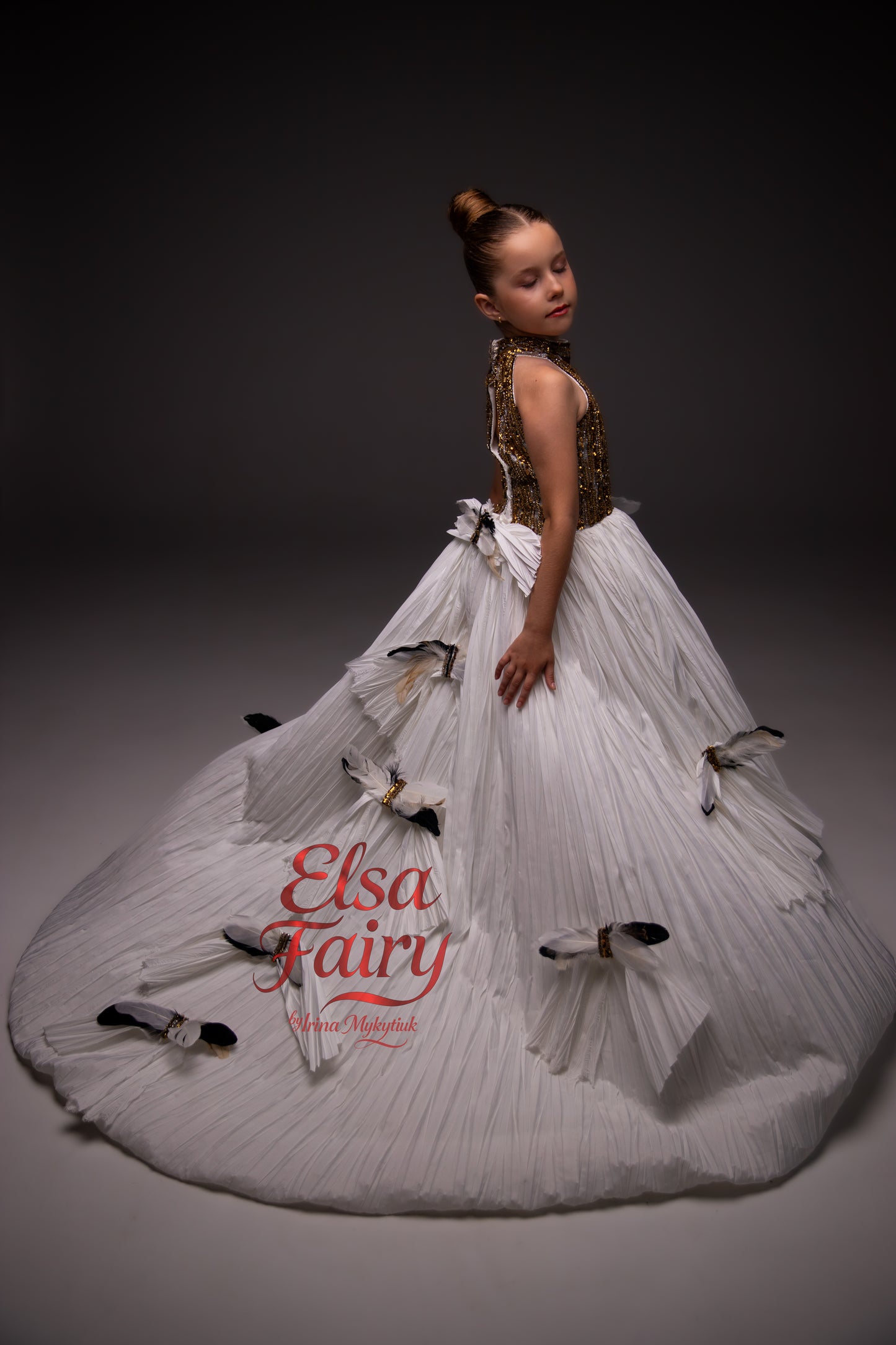 White Gold Exclusive Ball Gown: Handmade Formal Dress with Detachable Sleeves