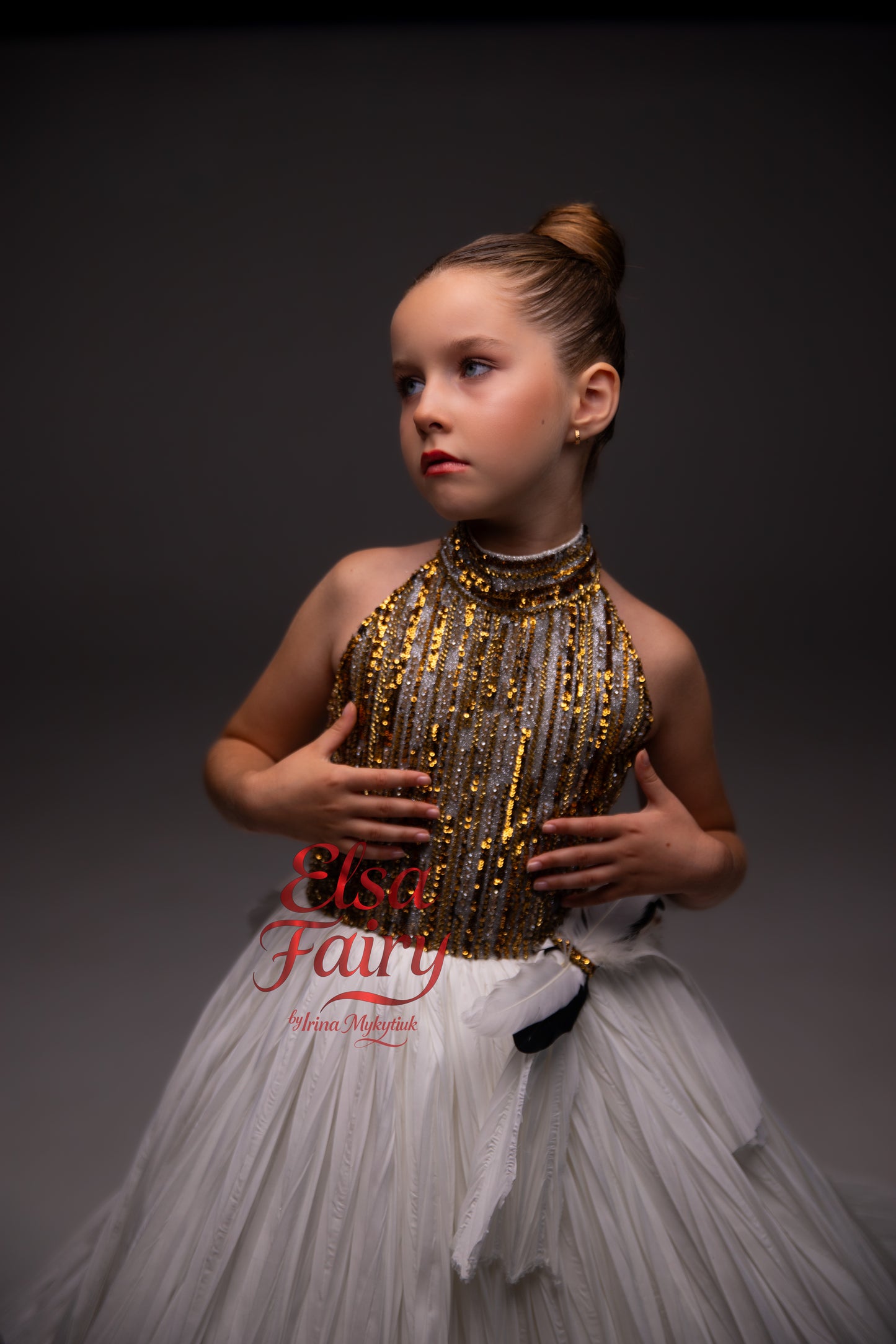 White Gold Exclusive Ball Gown: Handmade Formal Dress with Detachable Sleeves