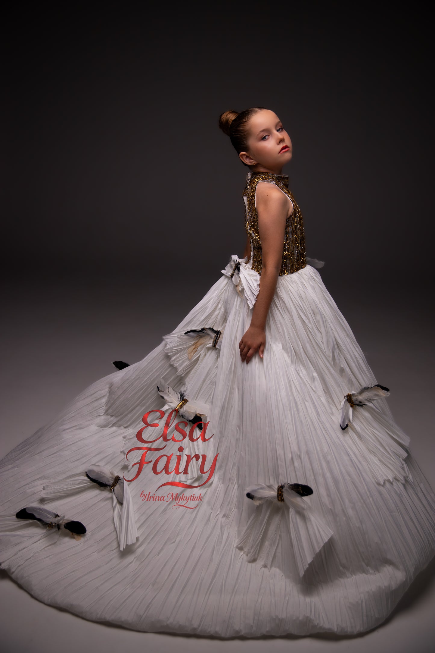 White Gold Exclusive Ball Gown: Handmade Formal Dress with Detachable Sleeves