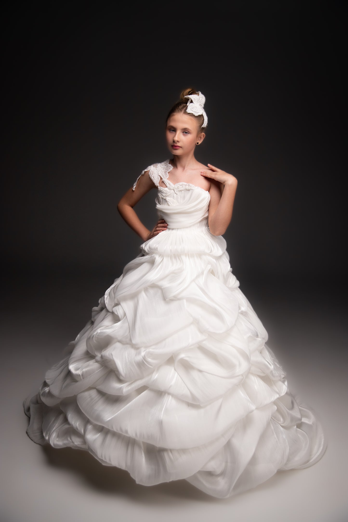 White couture special occasion dress, Pageant ball gown, Birthday Girl Dress, Flower Girl Dress