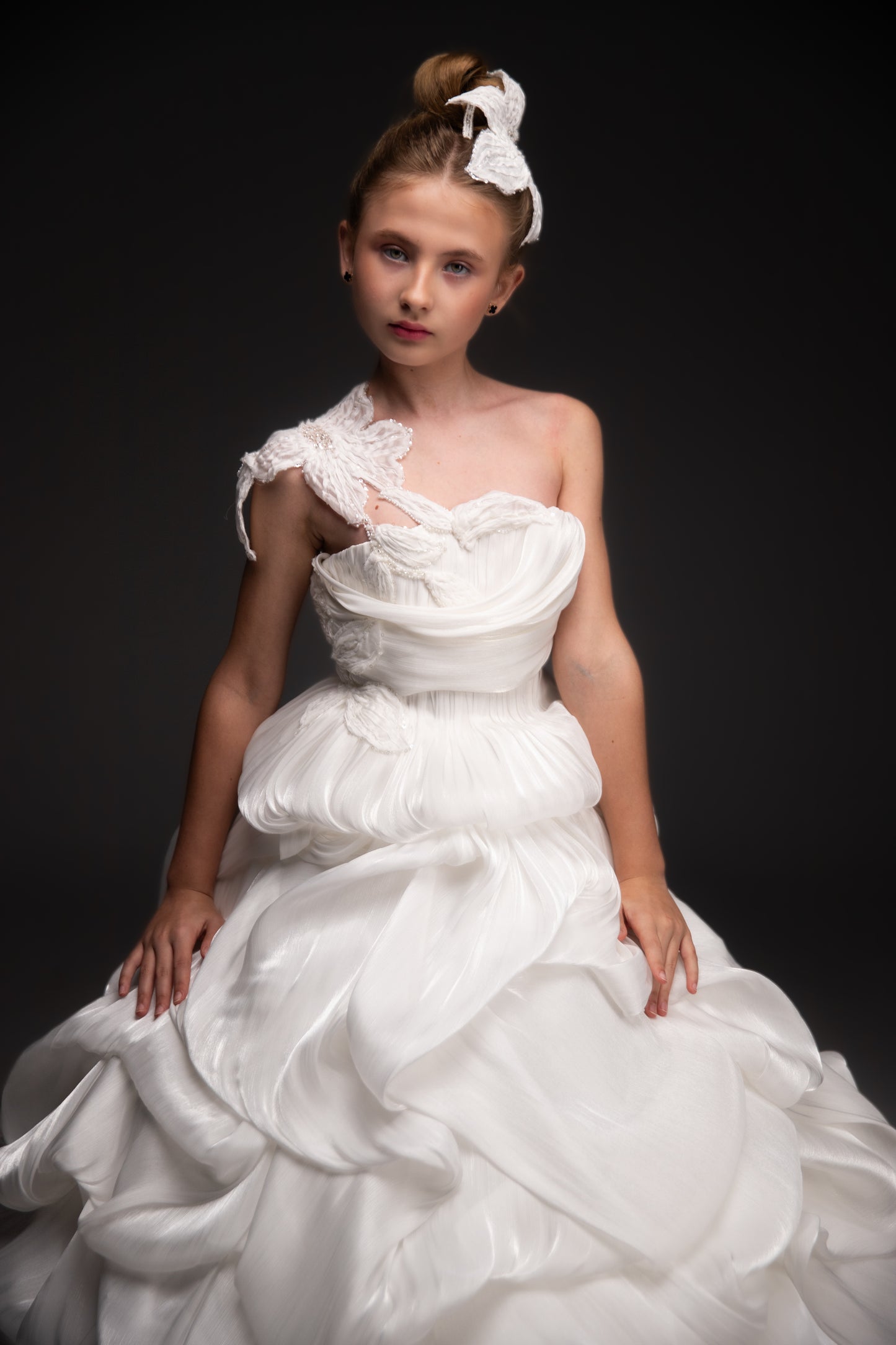 White couture special occasion dress, Pageant ball gown, Birthday Girl Dress, Flower Girl Dress