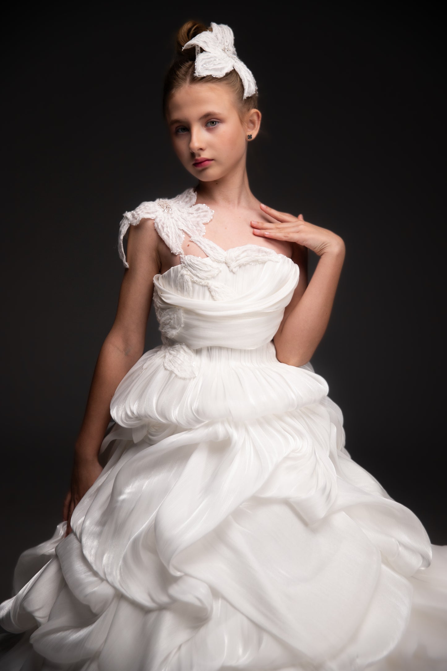 White couture special occasion dress, Pageant ball gown, Birthday Girl Dress, Flower Girl Dress