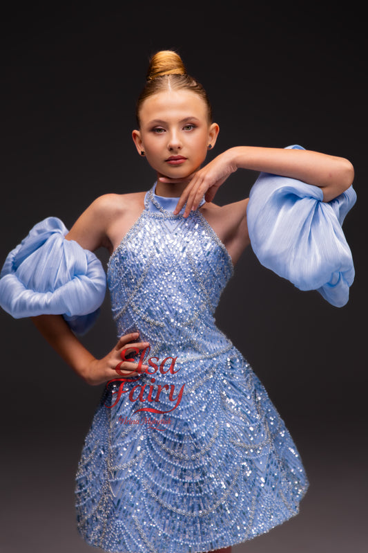 Blue couture cocktail dress, Pageant interview dress, Birthday Girl Dress, Flower Girl Dress, Wedding guest Dress