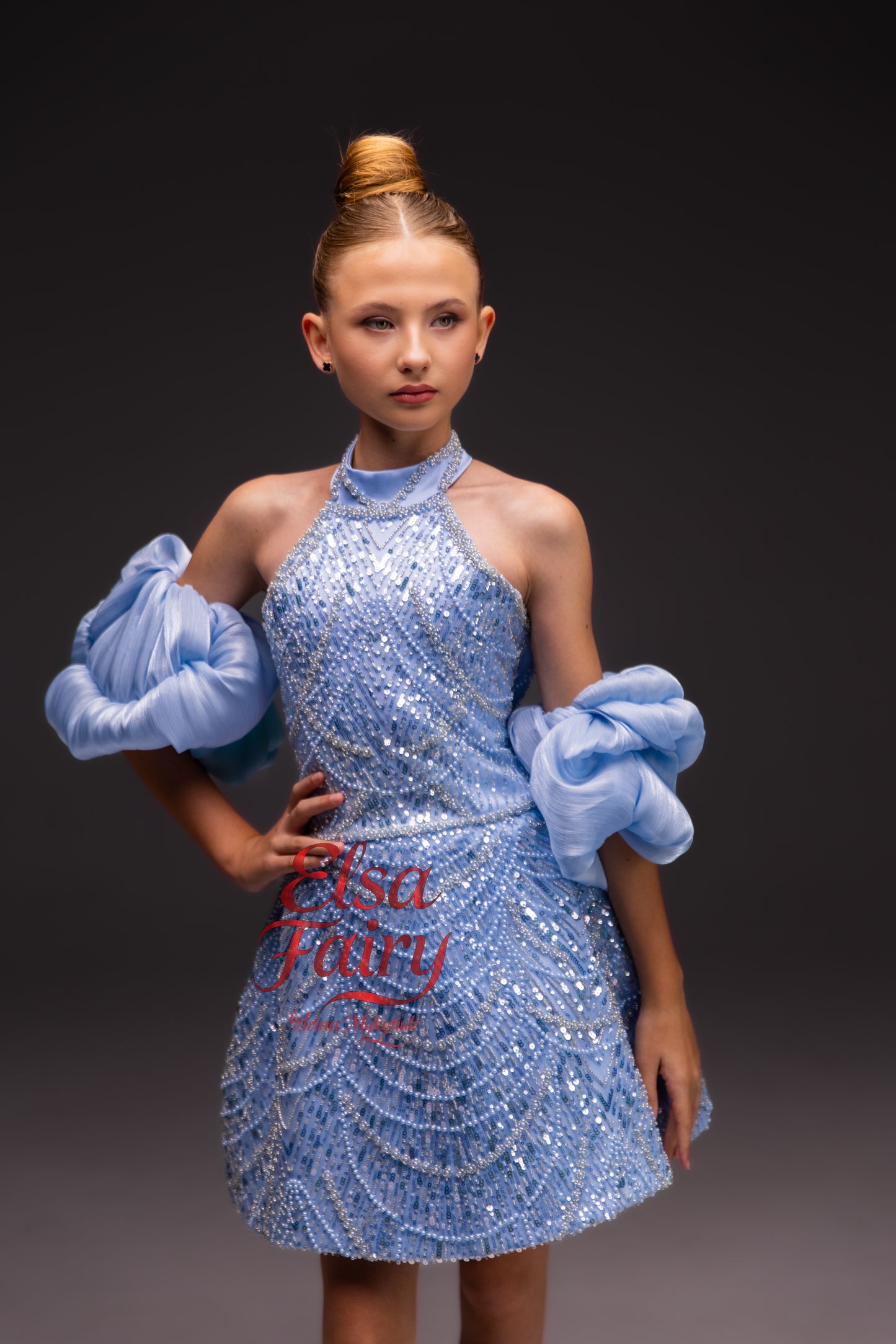 Blue couture cocktail dress, Pageant interview dress, Birthday Girl Dress, Flower Girl Dress, Wedding guest Dress
