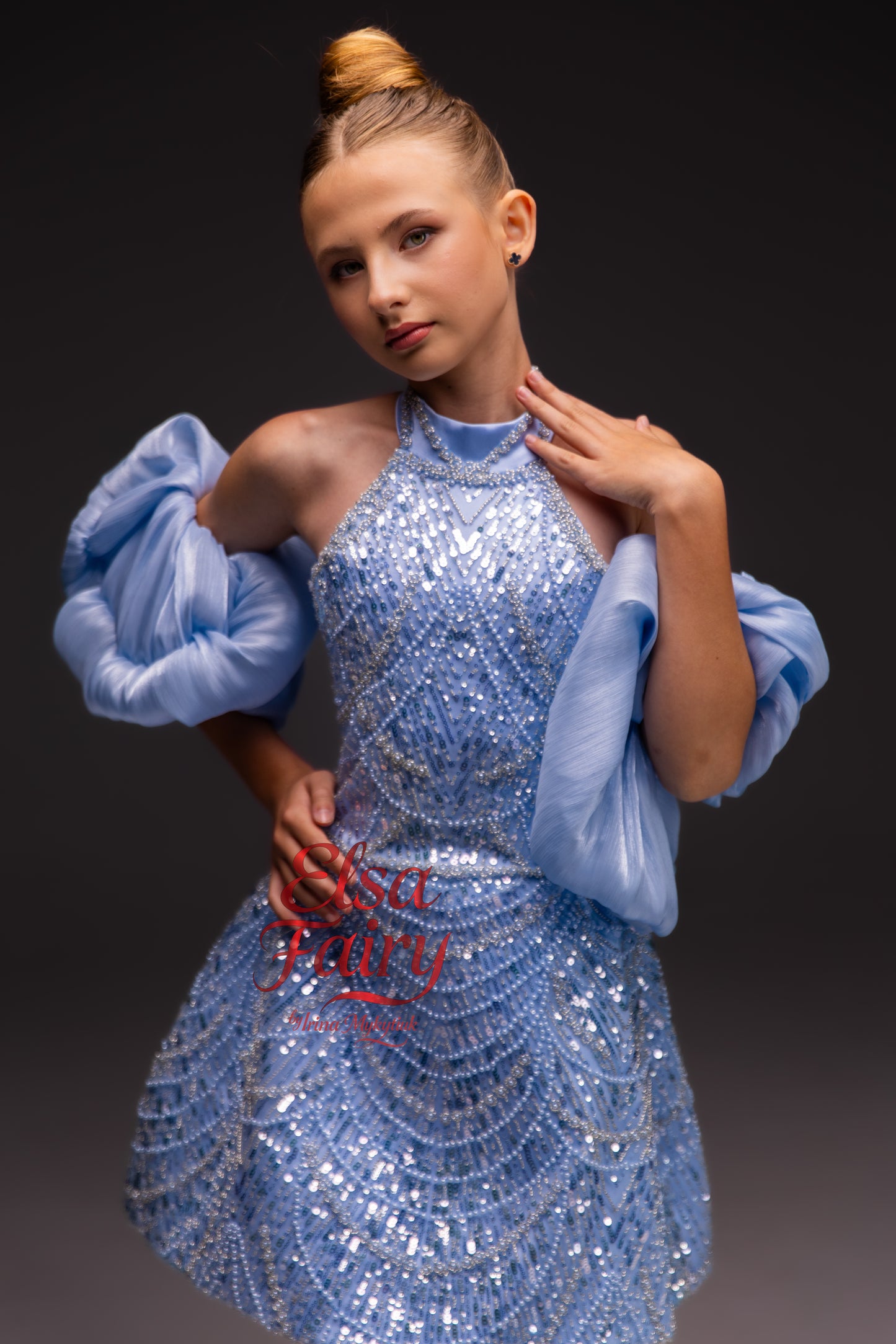 Blue couture cocktail dress, Pageant interview dress, Birthday Girl Dress, Flower Girl Dress, Wedding guest Dress