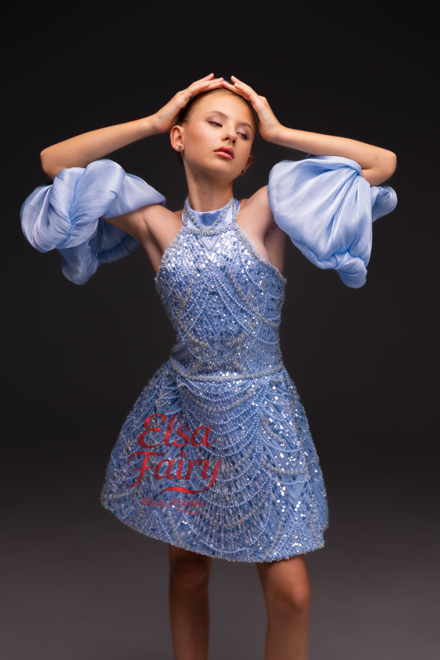 Blue couture cocktail dress, Pageant interview dress, Birthday Girl Dress, Flower Girl Dress, Wedding guest Dress