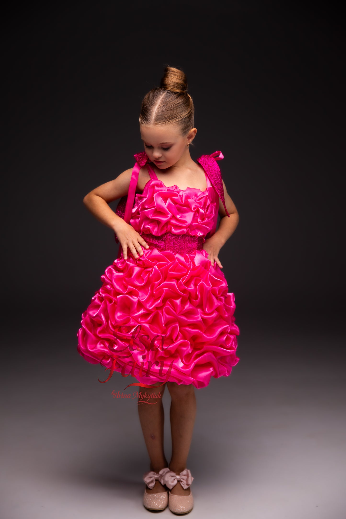 Hot Pink couture cocktail dress, Pageant interview dress, Birthday Girl Dress, Flower Girl Dress, Wedding guest Dress