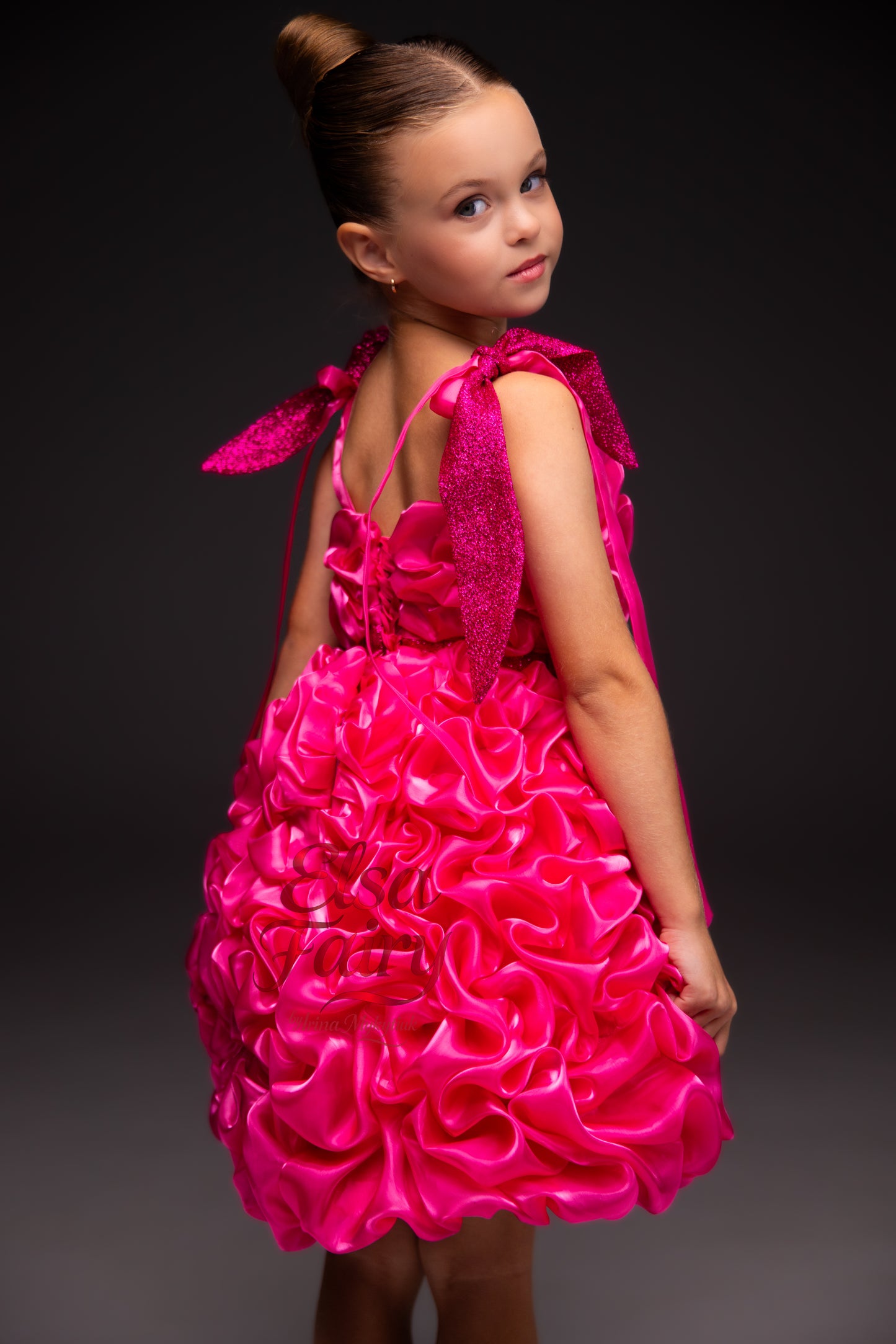 Hot Pink couture cocktail dress, Pageant interview dress, Birthday Girl Dress, Flower Girl Dress, Wedding guest Dress