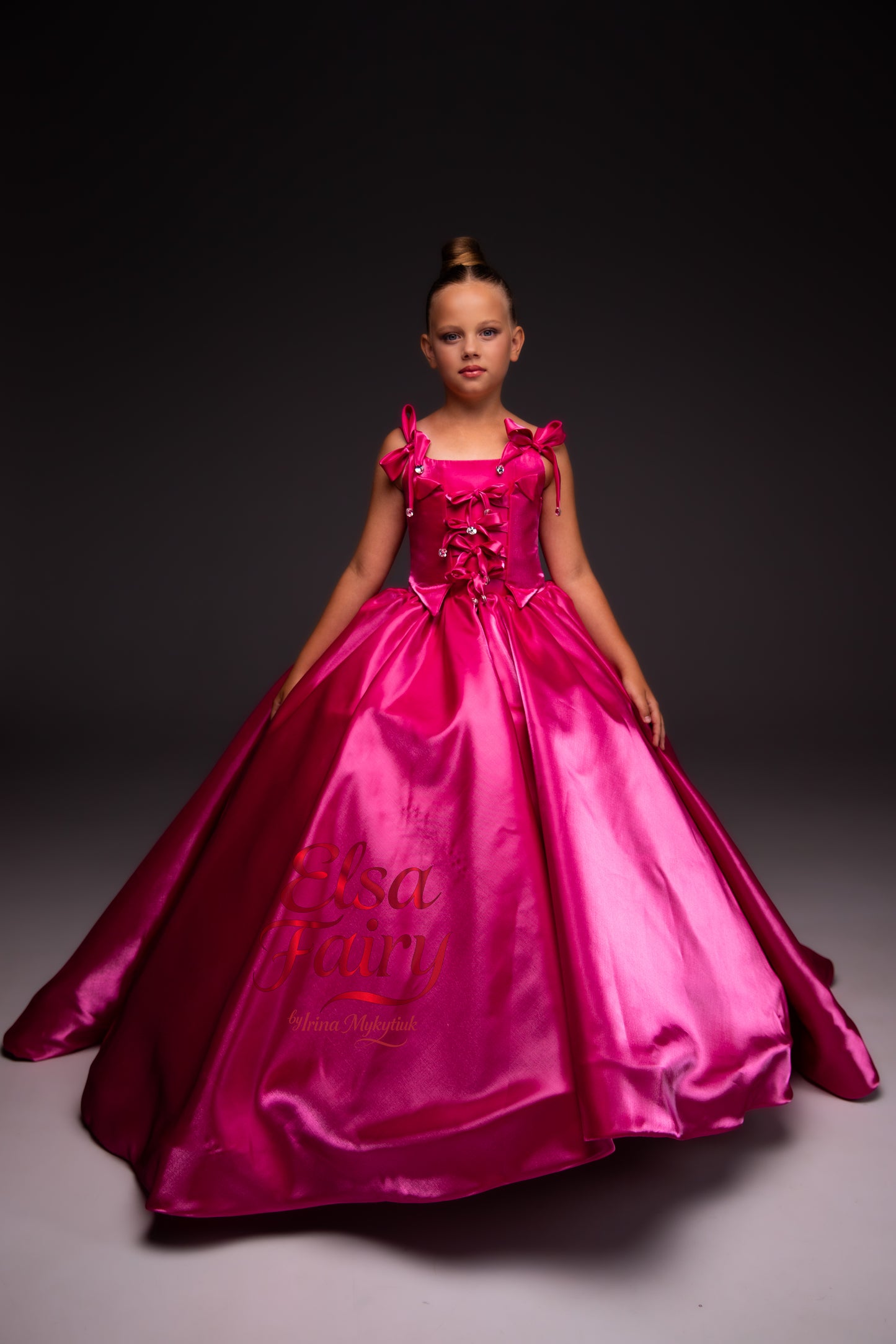 Hot Pink Gala evening gown, Pageant ball gown, Flower Girl Dress, Wedding Guest Dress, Girl Birthday Dress, junior bridesmaid gown