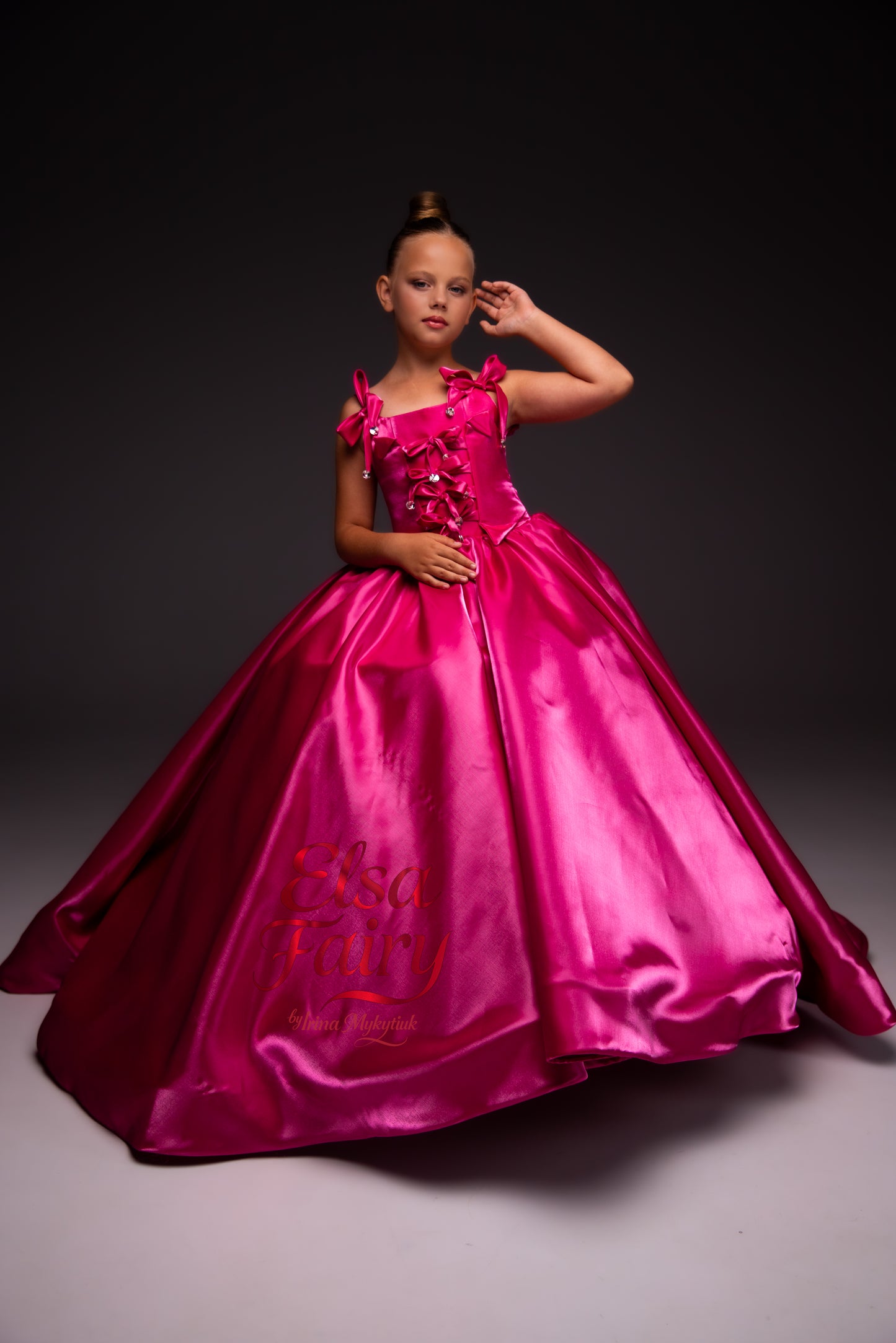 Hot Pink Gala evening gown, Pageant ball gown, Flower Girl Dress, Wedding Guest Dress, Girl Birthday Dress, junior bridesmaid gown