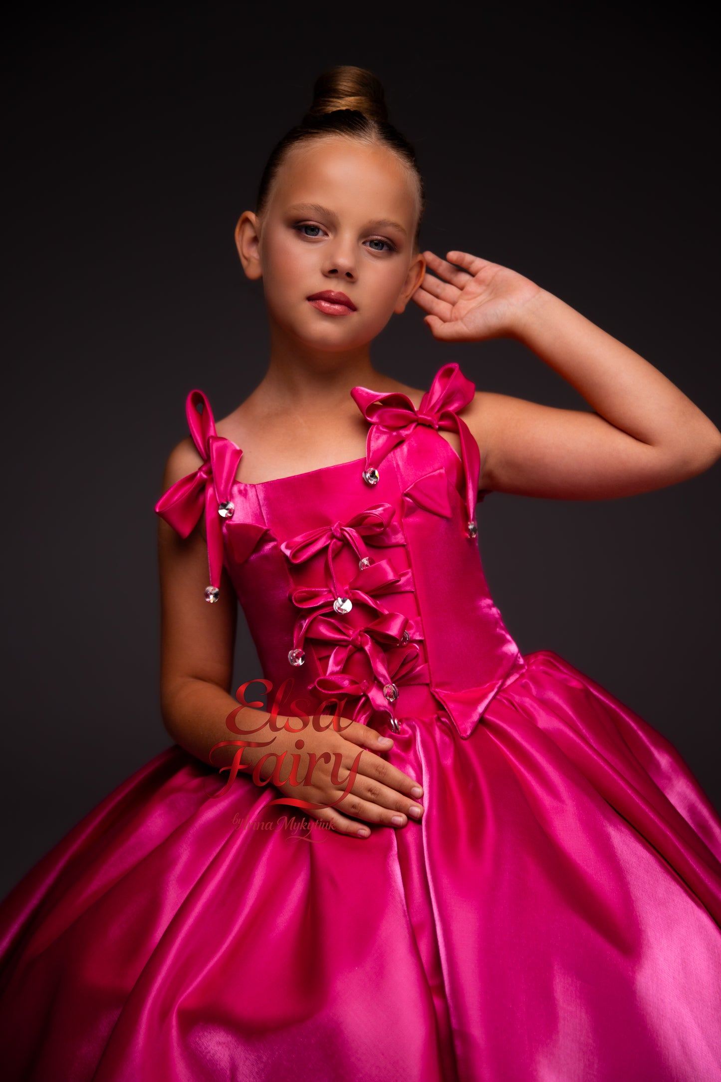 Hot Pink Gala evening gown, Pageant ball gown, Flower Girl Dress, Wedding Guest Dress, Girl Birthday Dress, junior bridesmaid gown