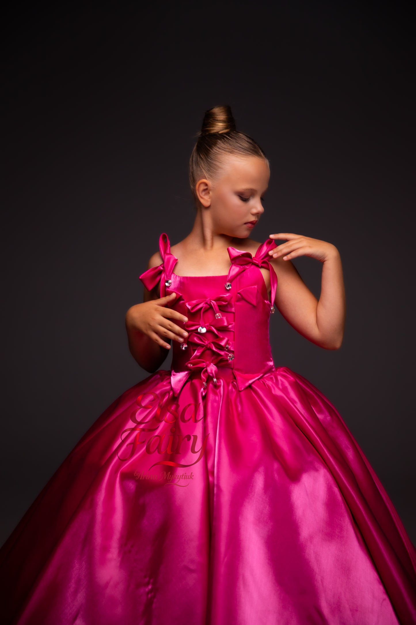 Hot Pink Gala evening gown, Pageant ball gown, Flower Girl Dress, Wedding Guest Dress, Girl Birthday Dress, junior bridesmaid gown
