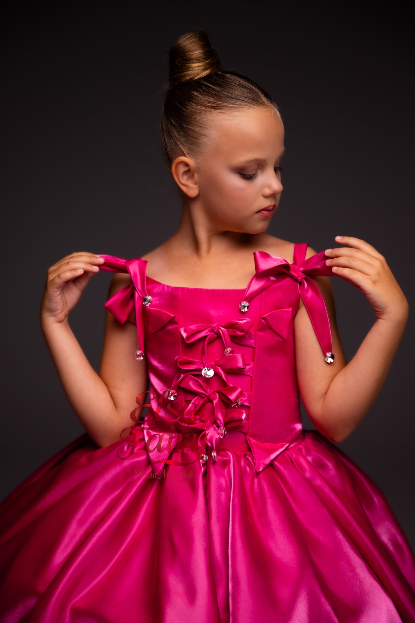 Hot Pink Gala evening gown, Pageant ball gown, Flower Girl Dress, Wedding Guest Dress, Girl Birthday Dress, junior bridesmaid gown
