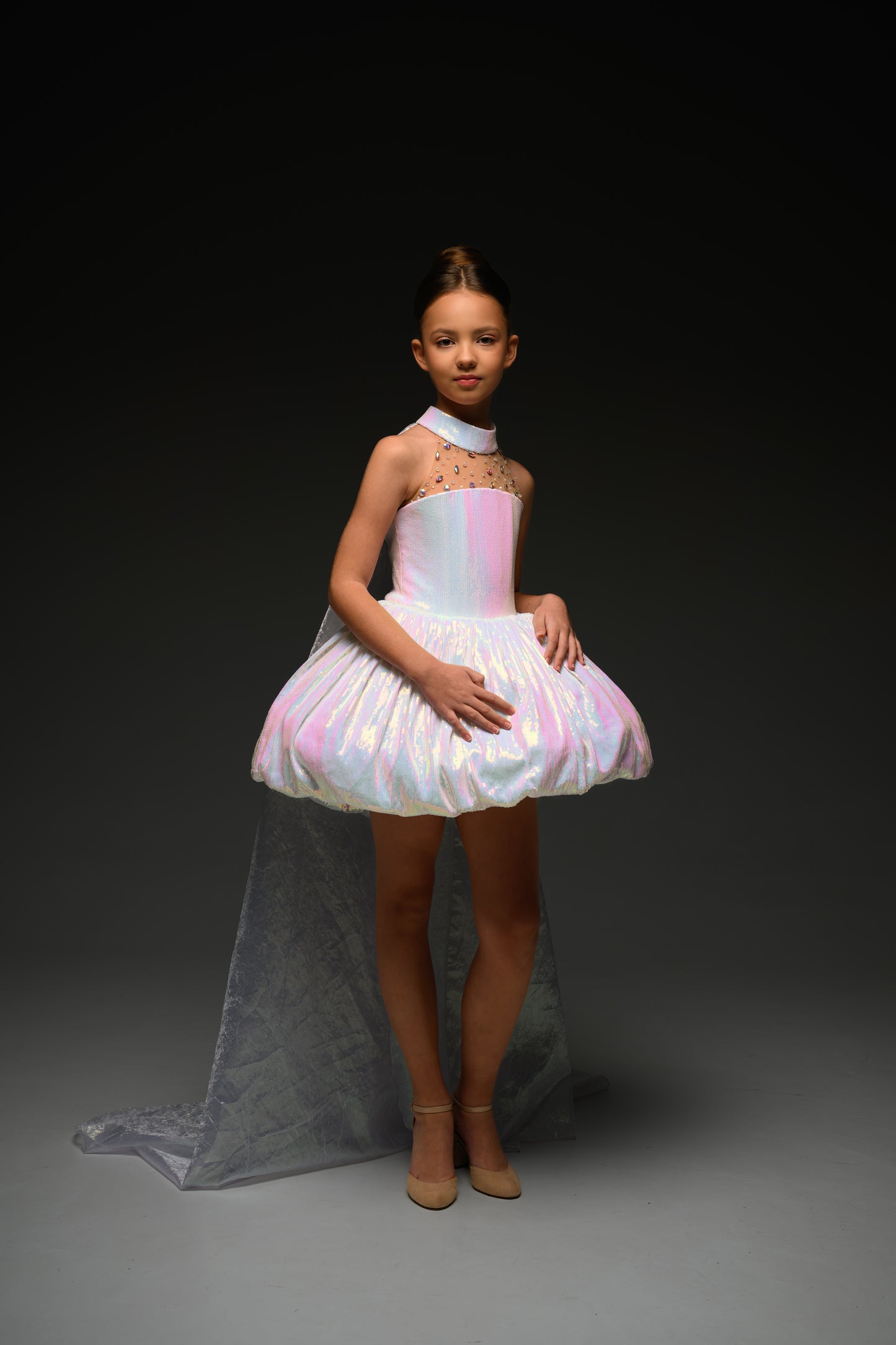 White couture special occasion dress, Pageant Interview gown, Birthday Girl Dress, Flower Girl Dress, Wedding guest Dress, junior bridesmaid gown