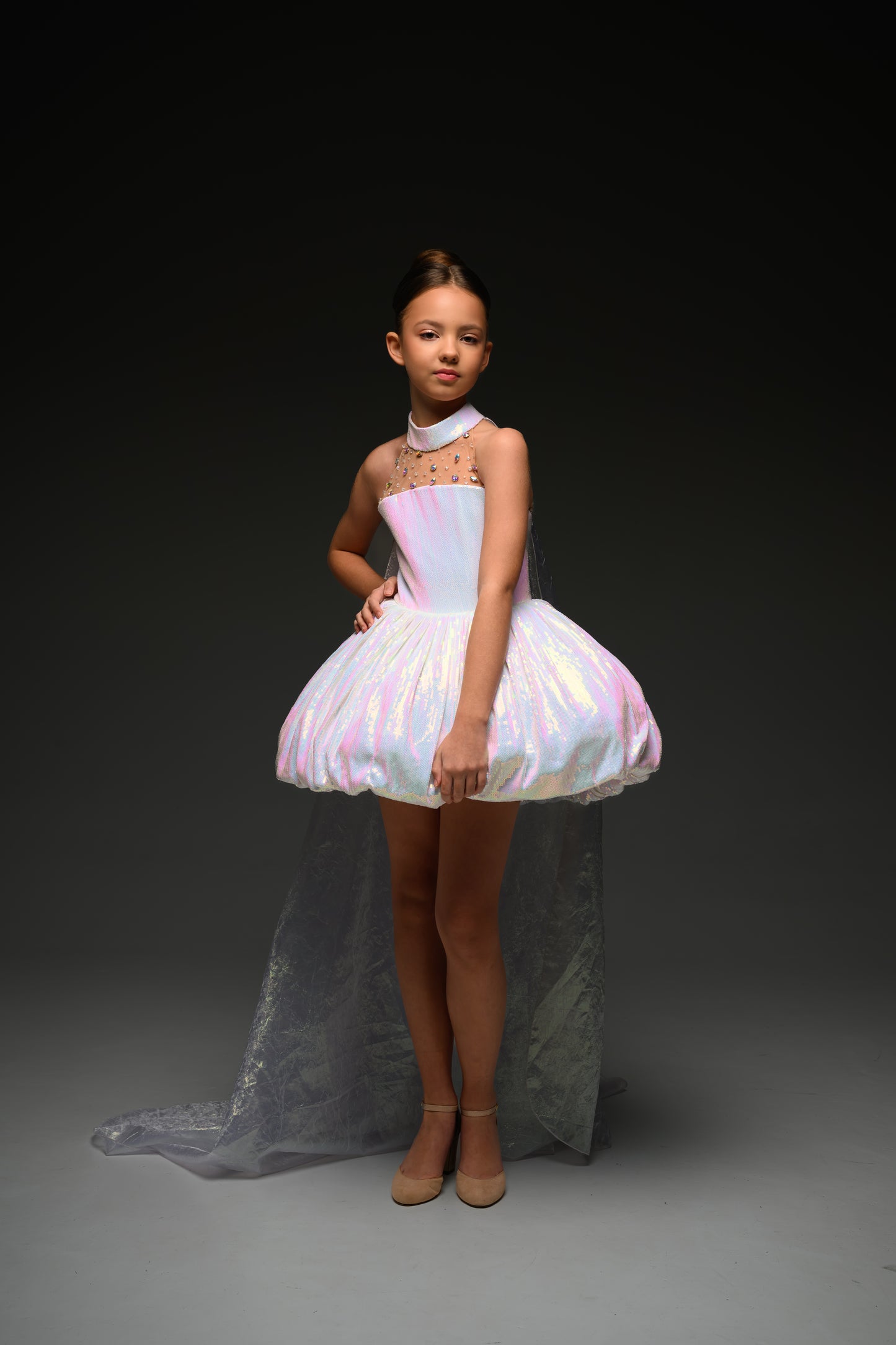 White couture special occasion dress, Pageant Interview gown, Birthday Girl Dress, Flower Girl Dress, Wedding guest Dress, junior bridesmaid gown