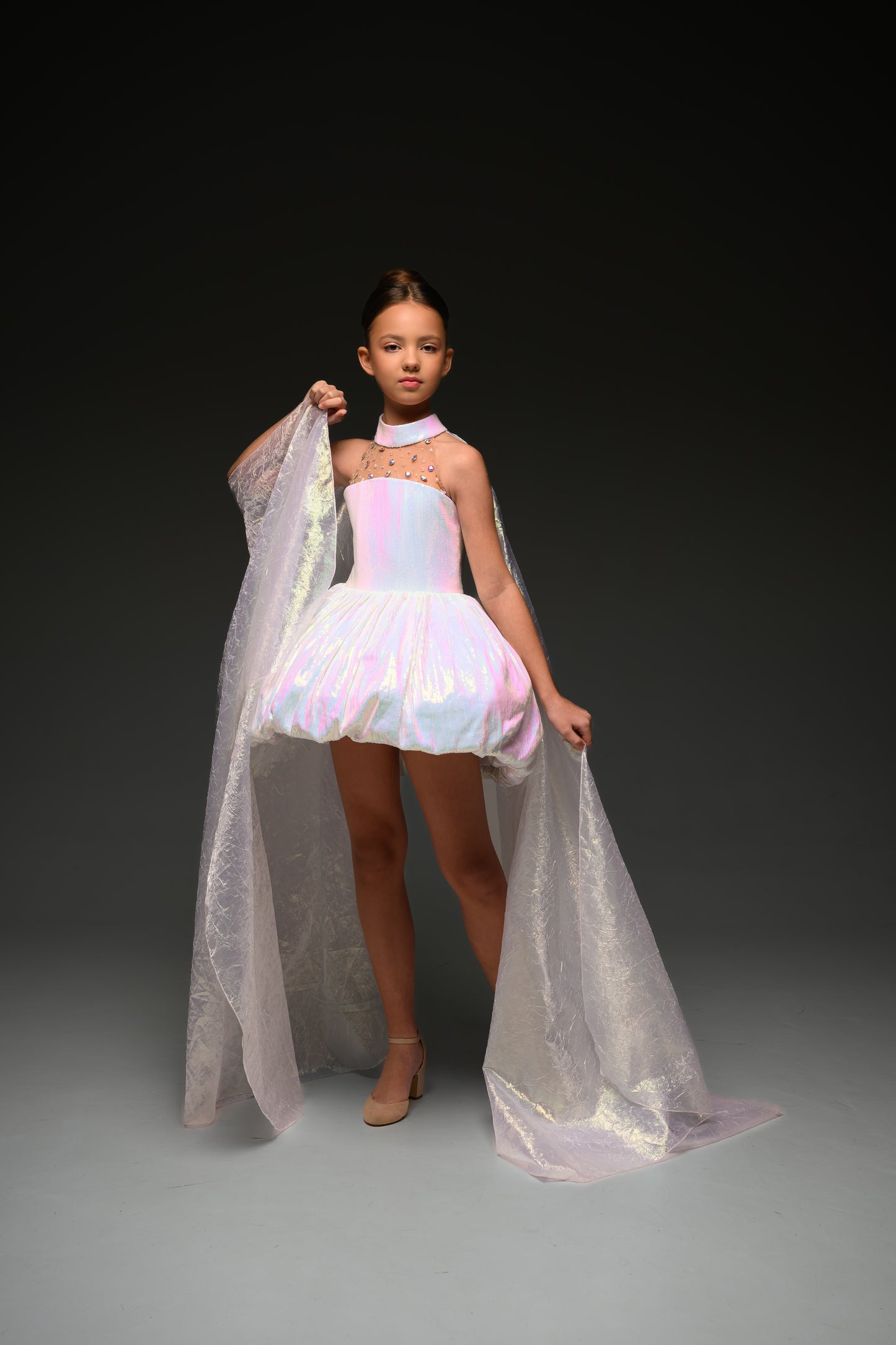 White couture special occasion dress, Pageant Interview gown, Birthday Girl Dress, Flower Girl Dress, Wedding guest Dress, junior bridesmaid gown
