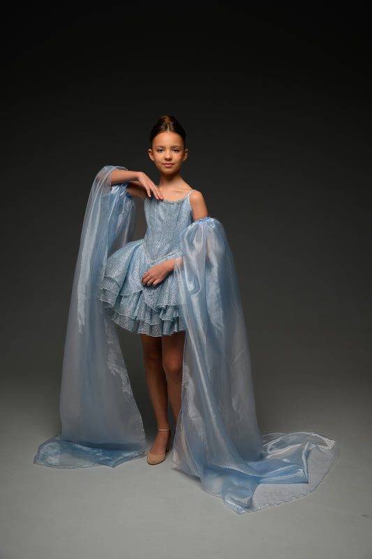 Blue couture cocktail dress, Pageant interview dress, Birthday Girl Dress, Flower Girl Dress, Wedding guest Dress
