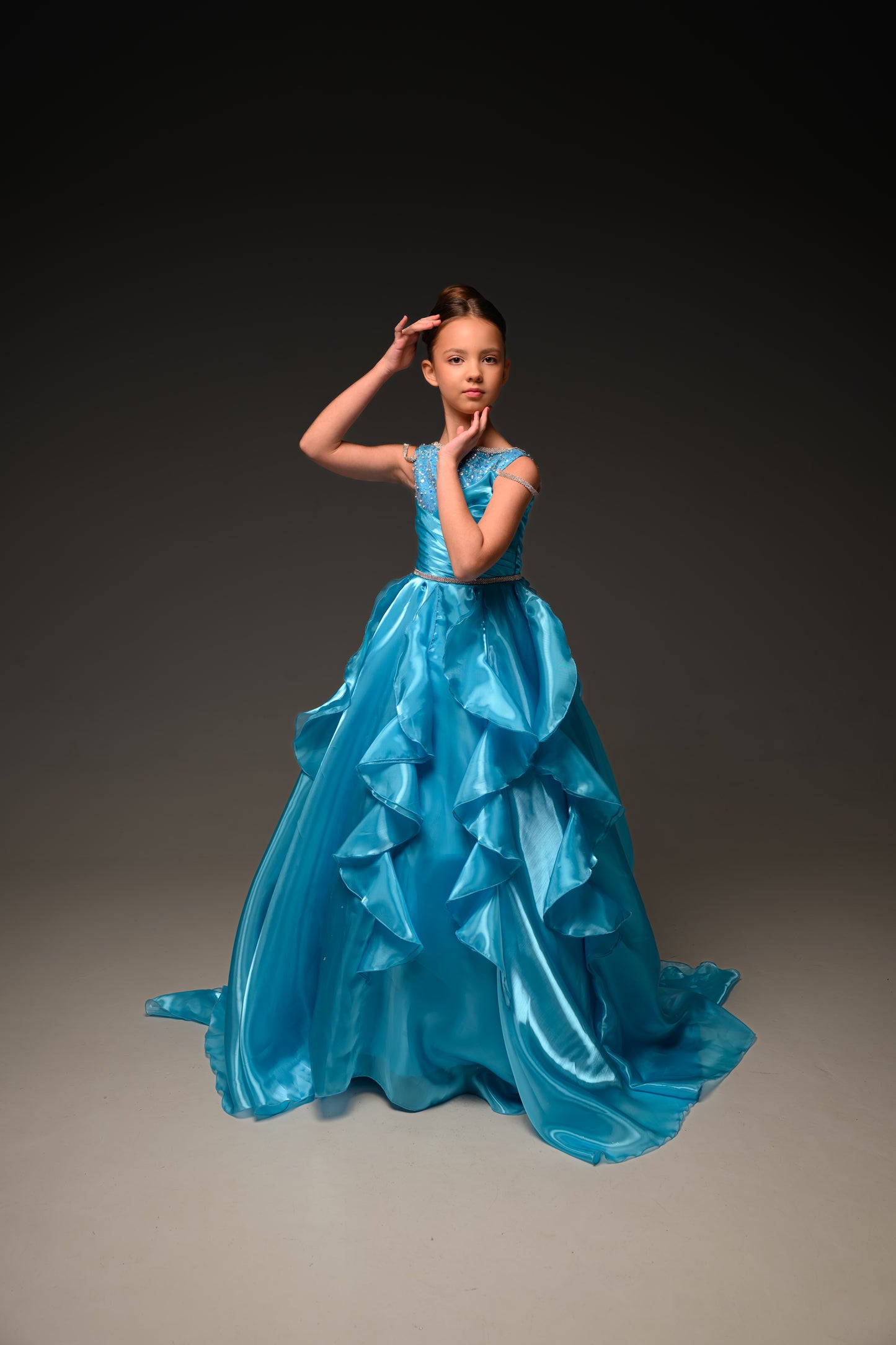 Blue Gala evening gown, Pageant ball gown, Flower Girl Dress, Wedding Guest Dress, Girl Birthday Dress, junior bridesmaid gown