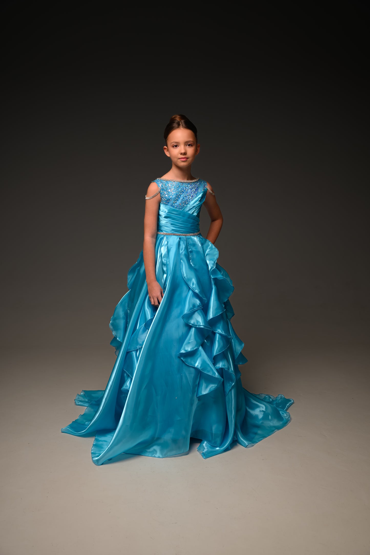 Blue Gala evening gown, Pageant ball gown, Flower Girl Dress, Wedding Guest Dress, Girl Birthday Dress, junior bridesmaid gown