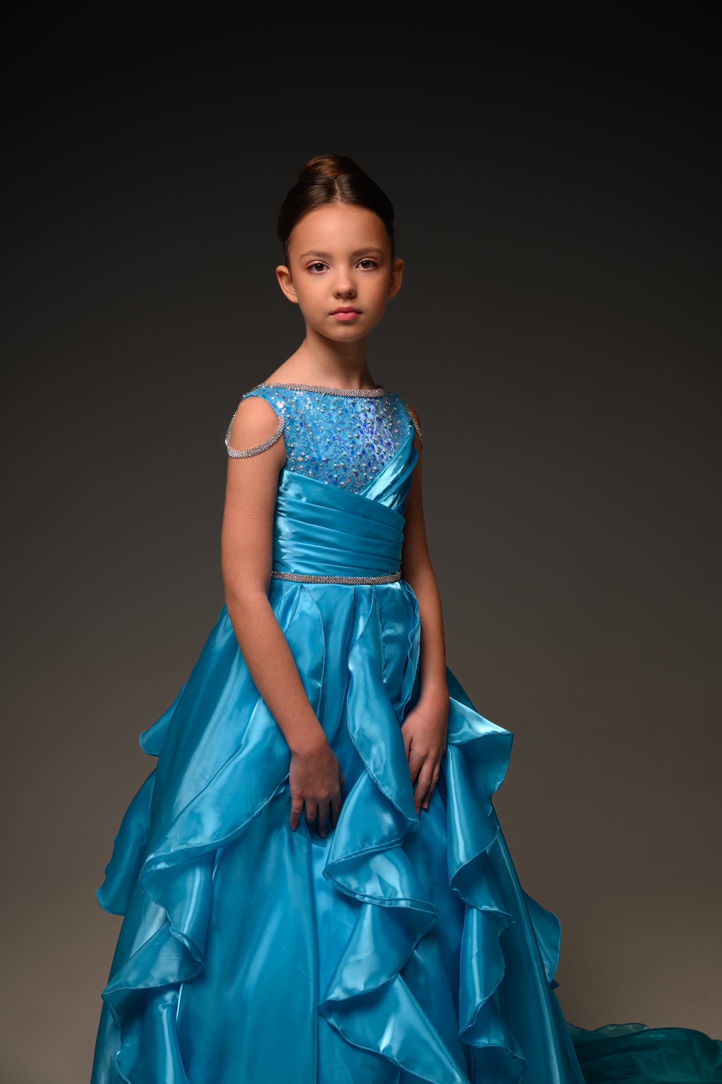 Blue Gala evening gown, Pageant ball gown, Flower Girl Dress, Wedding Guest Dress, Girl Birthday Dress, junior bridesmaid gown