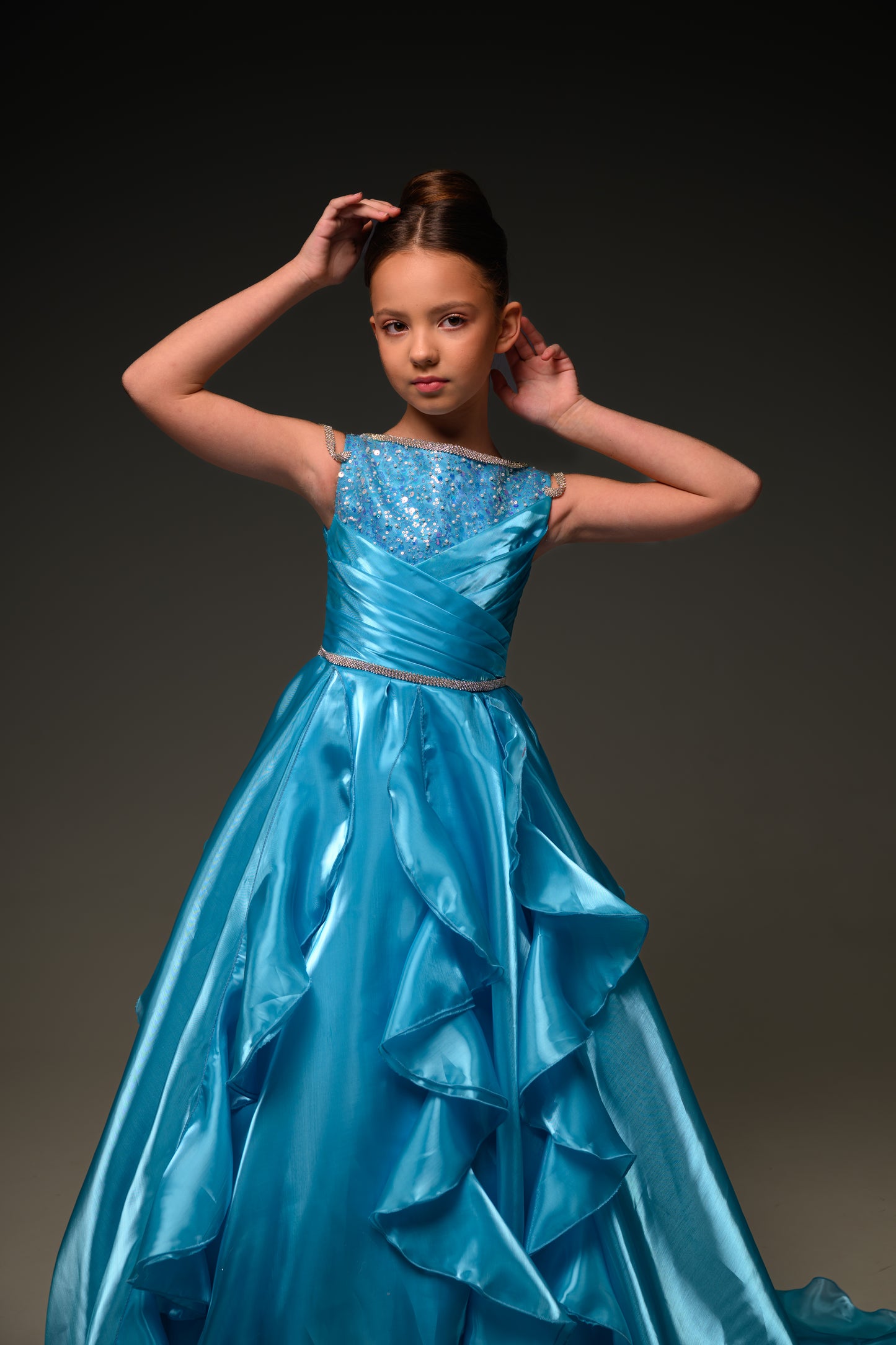 Blue Gala evening gown, Pageant ball gown, Flower Girl Dress, Wedding Guest Dress, Girl Birthday Dress, junior bridesmaid gown