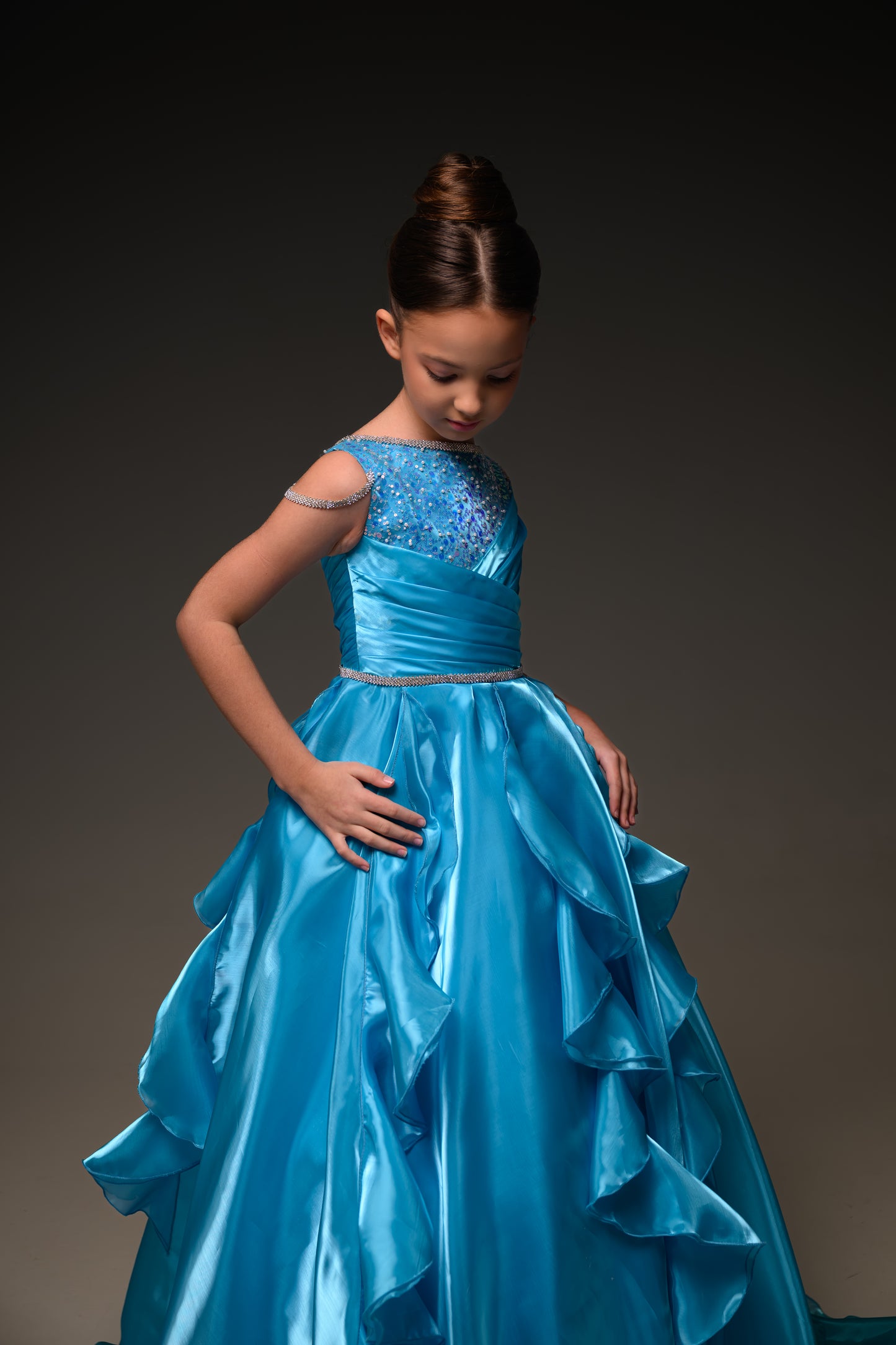 Blue Gala evening gown, Pageant ball gown, Flower Girl Dress, Wedding Guest Dress, Girl Birthday Dress, junior bridesmaid gown