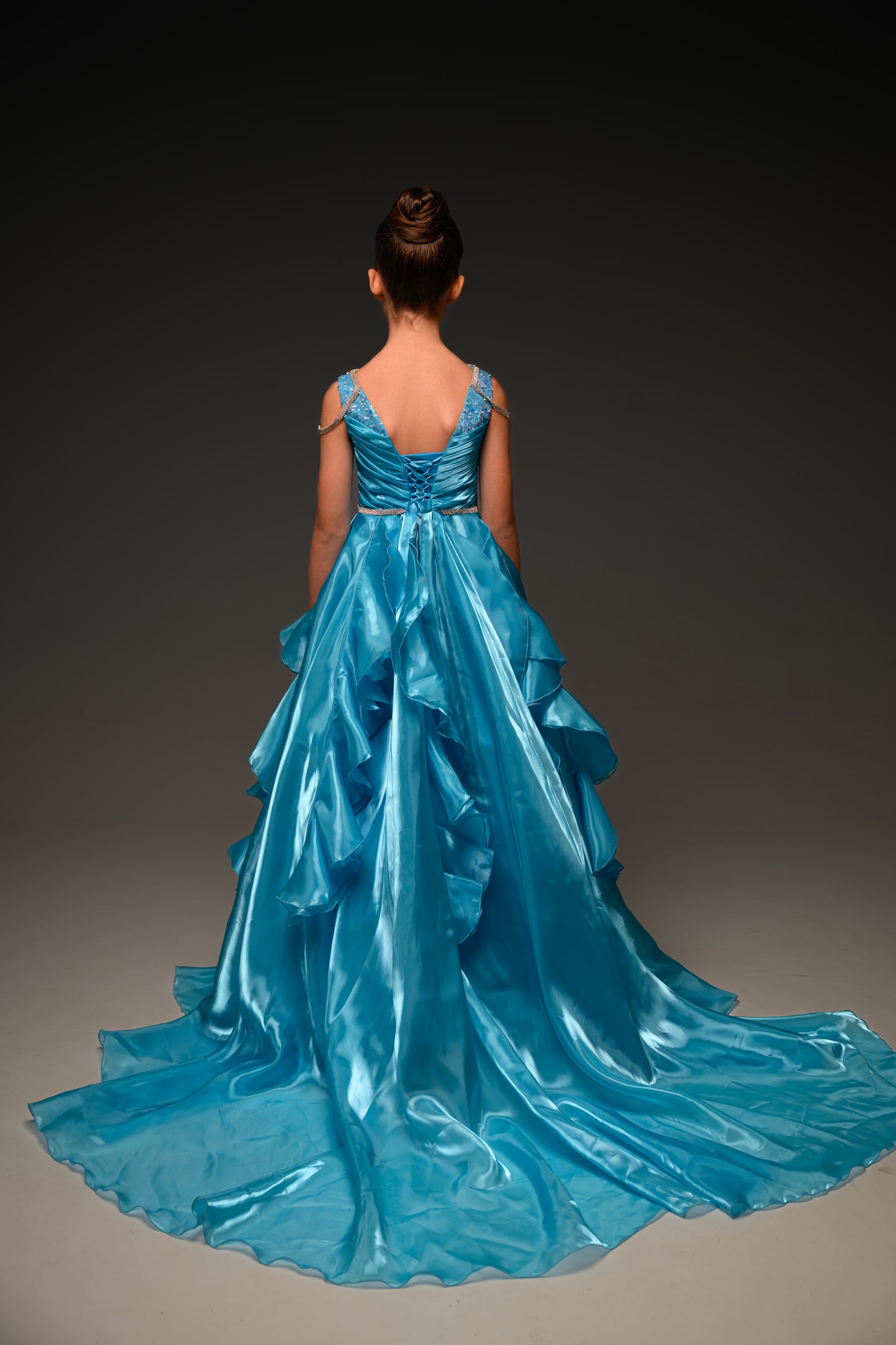 Blue Gala evening gown, Pageant ball gown, Flower Girl Dress, Wedding Guest Dress, Girl Birthday Dress, junior bridesmaid gown