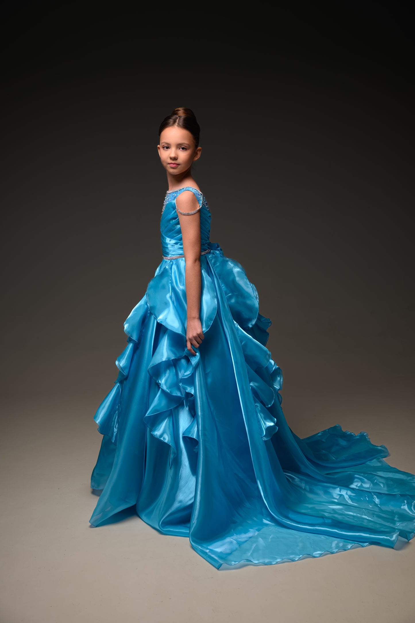 Blue Gala evening gown, Pageant ball gown, Flower Girl Dress, Wedding Guest Dress, Girl Birthday Dress, junior bridesmaid gown