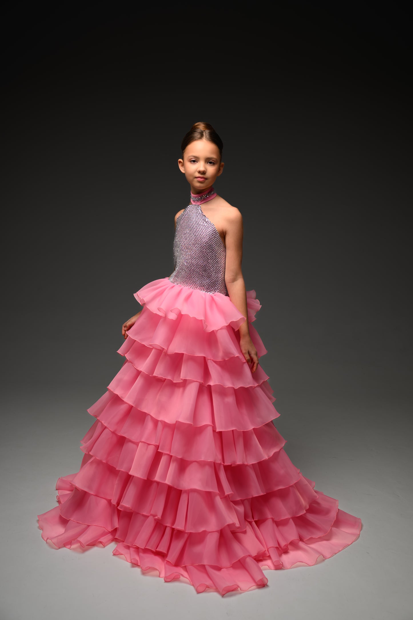 Pink Gala evening gown, Pageant ball gown, Flower Girl Dress, Wedding Guest Dress, Girl Birthday Dress, junior bridesmaid gown